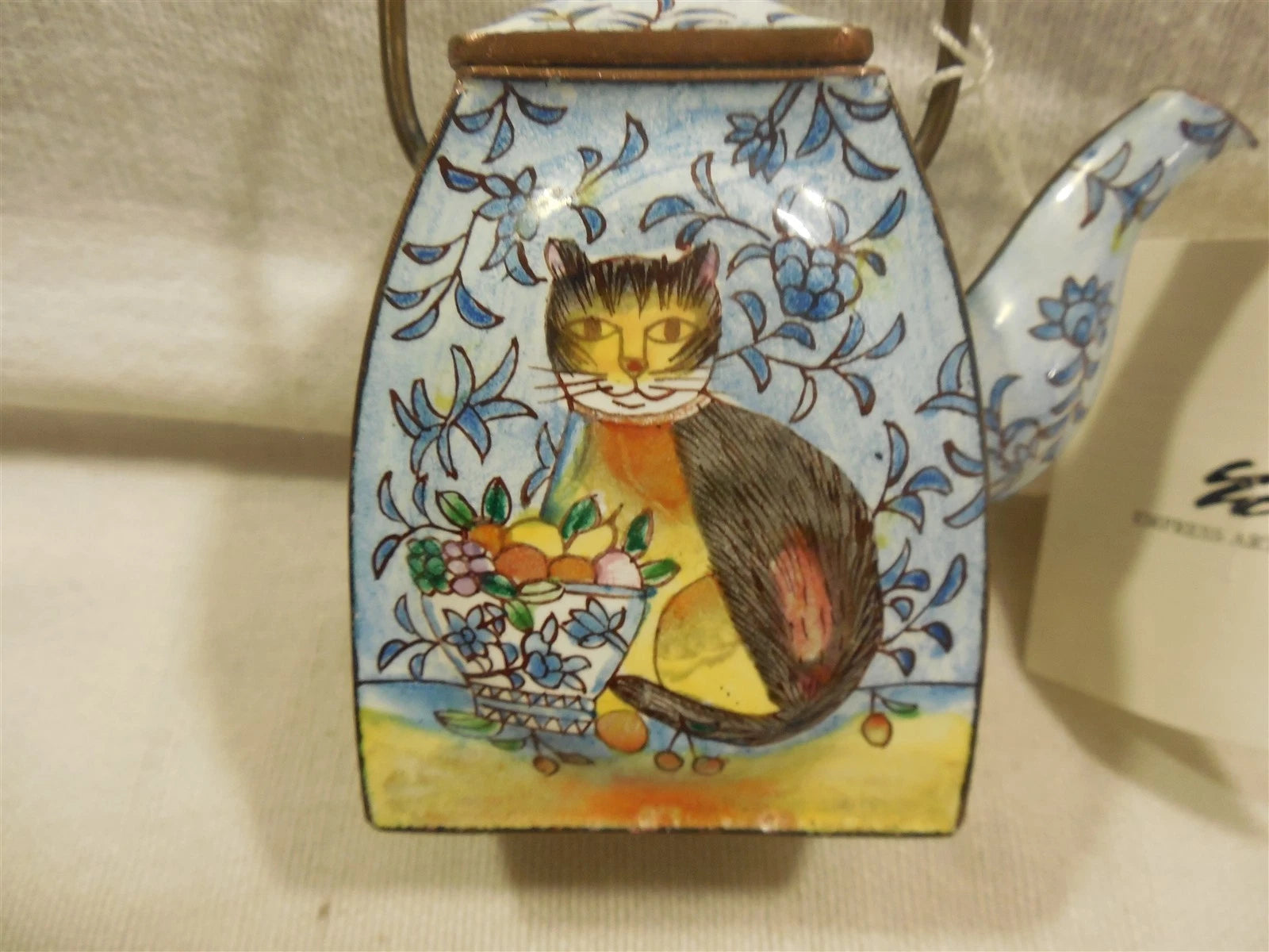 Vintage 2000 Empress Arts Enamel Teapot Cat with Fruit Basket | eBay