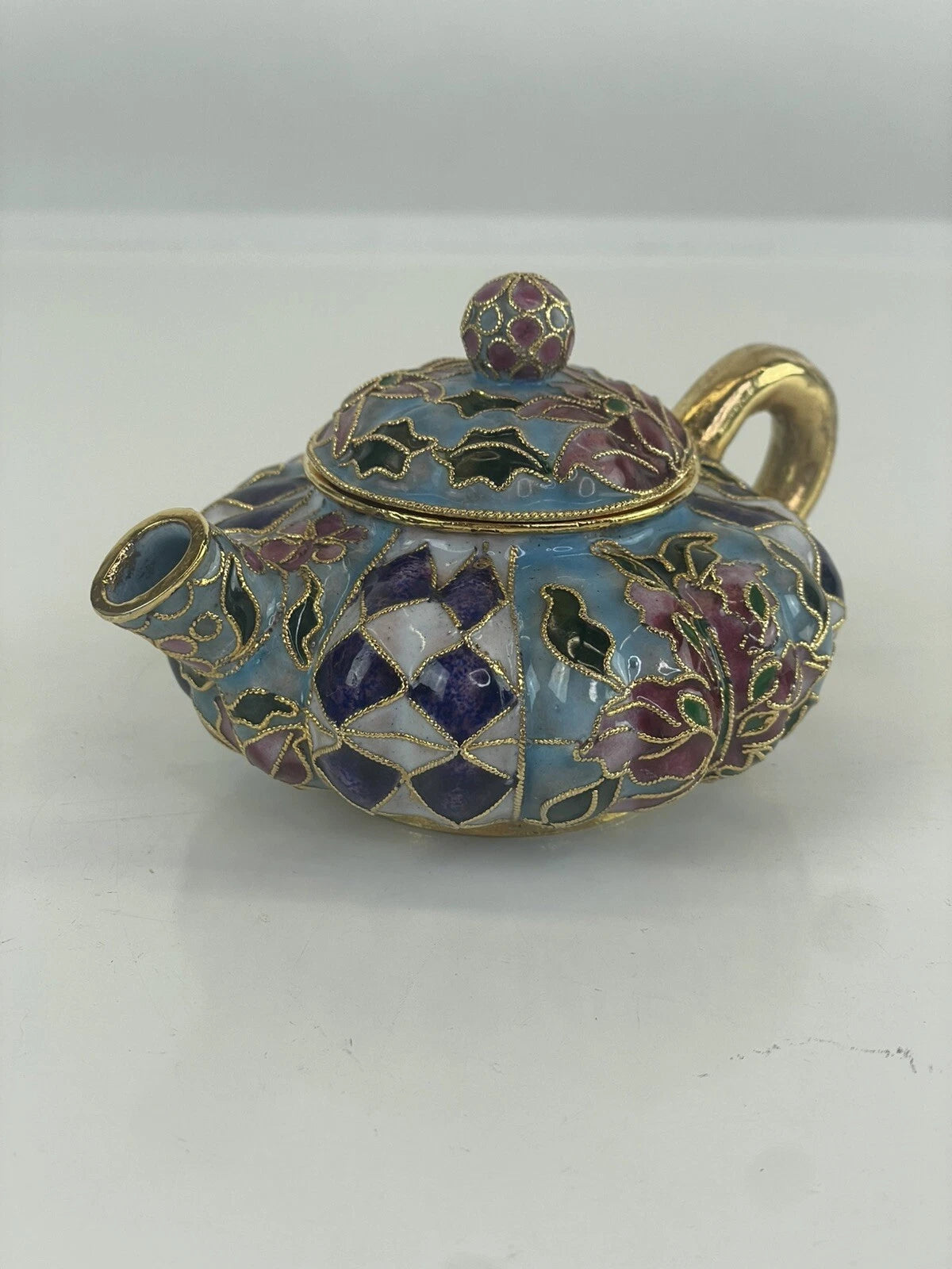 Mini Cloisonné Enameled Floral Glaze Purple Teapot 5"L - 3.5" H | eBay
