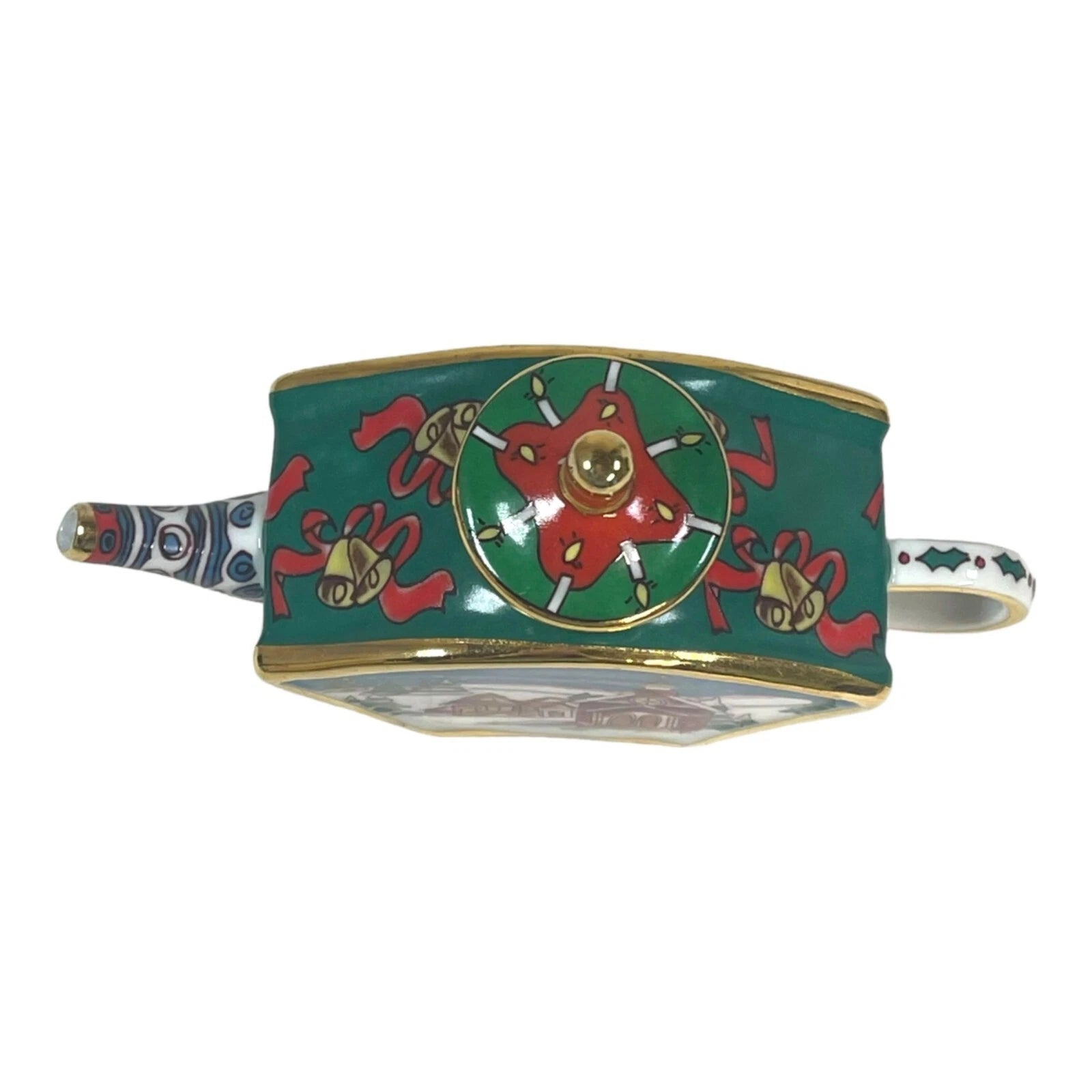 Christmas Themed Porcelain Cloisonne Enamel Teapot Gold Accents & Festive Design | eBay