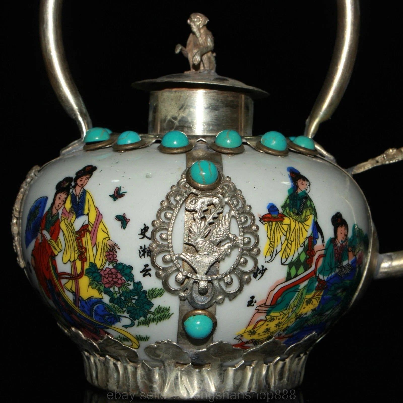 5.6" Old Chinese Copper Enamel Porcelain Belle Woman Portable Kettle Teapot | eBay
