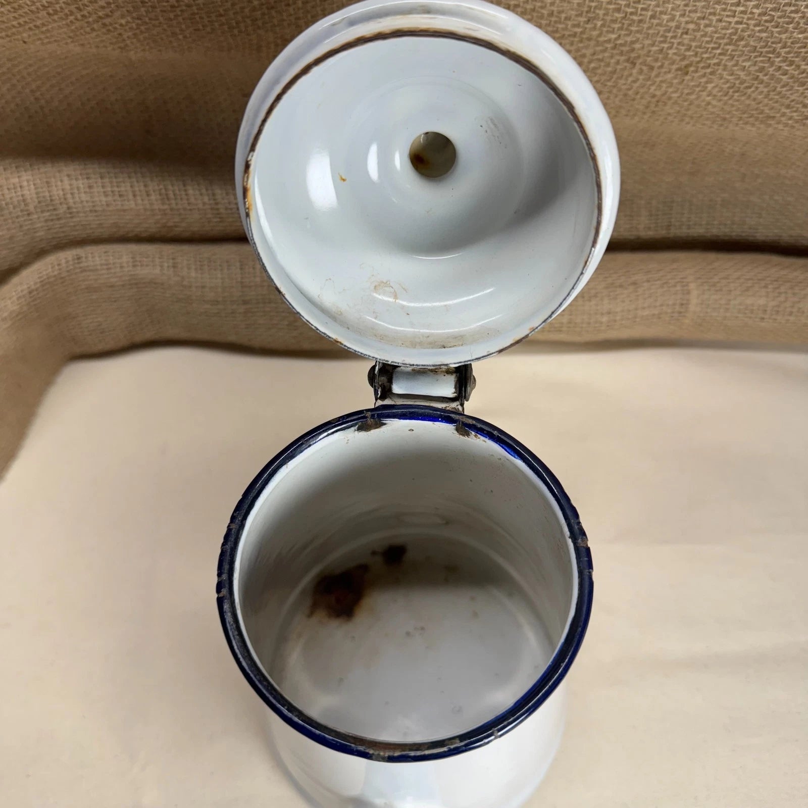 Vintage Enamel Coffee Tea Pot w Goose Neck Spout White w Blue Rim | eBay