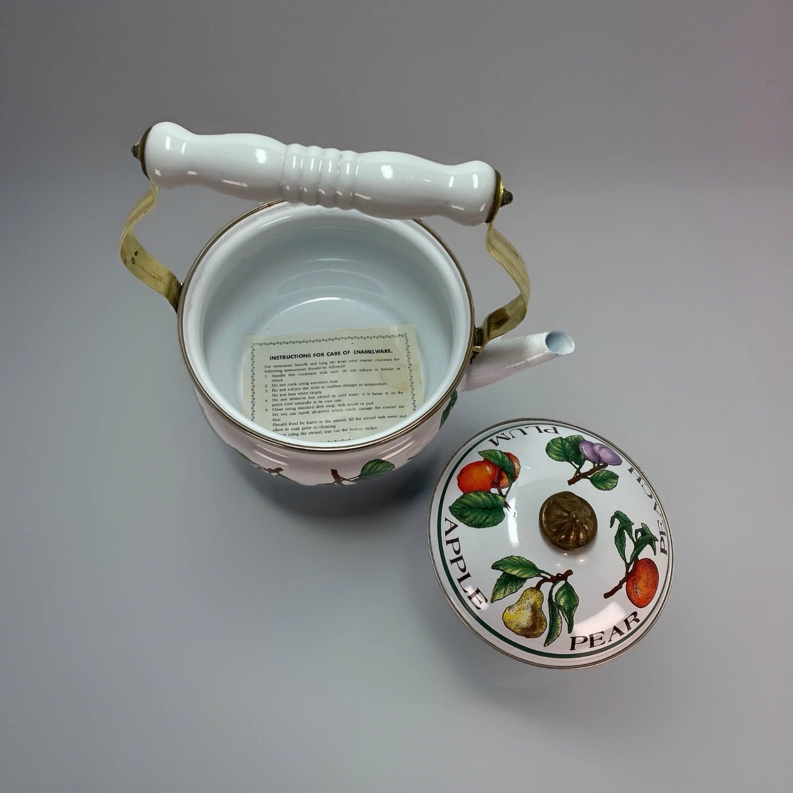 Vintage Enamel Fruit Decorated Tea Kettle (Plum/Apple/Peach/Pear) | eBay