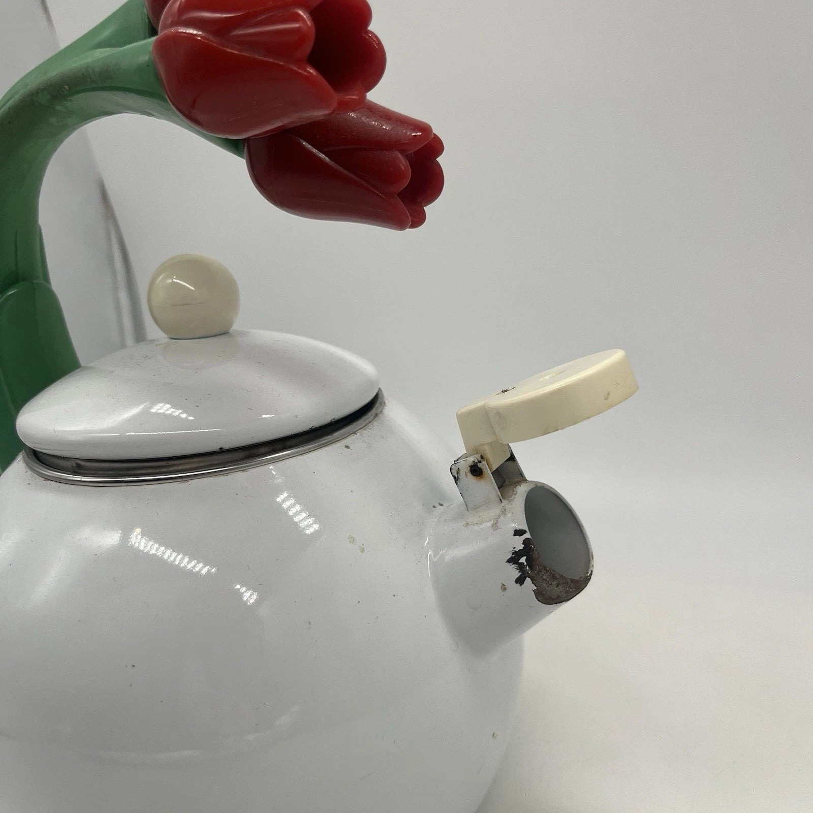 Ancona Kettle 3 Red Tulips Enamel Vintage Teapot - Missing Hummingbird | eBay