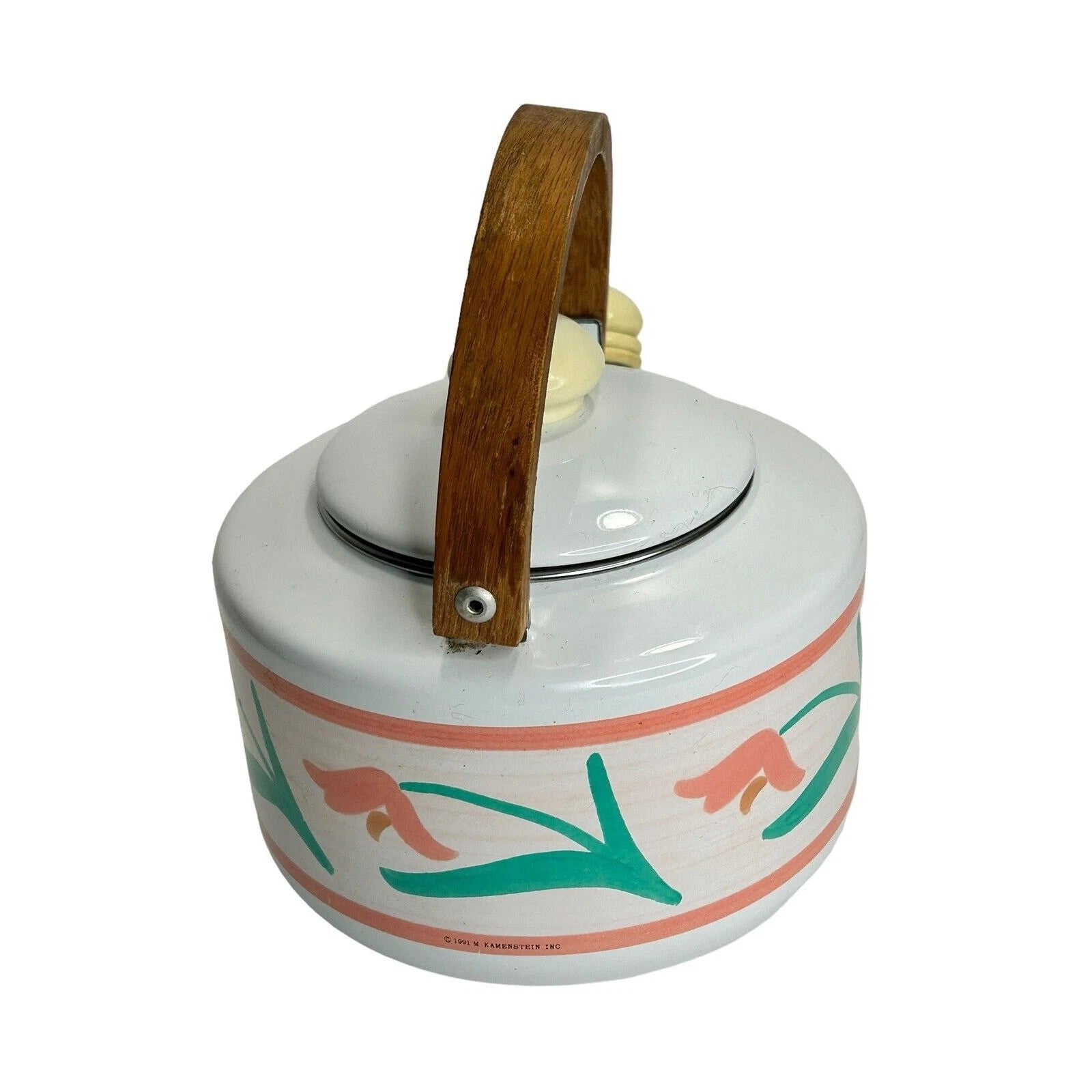 Vintage 80's or 90’s White Enamel Tea Pot Peach Flowers Kamenstein Has Wear READ | eBay