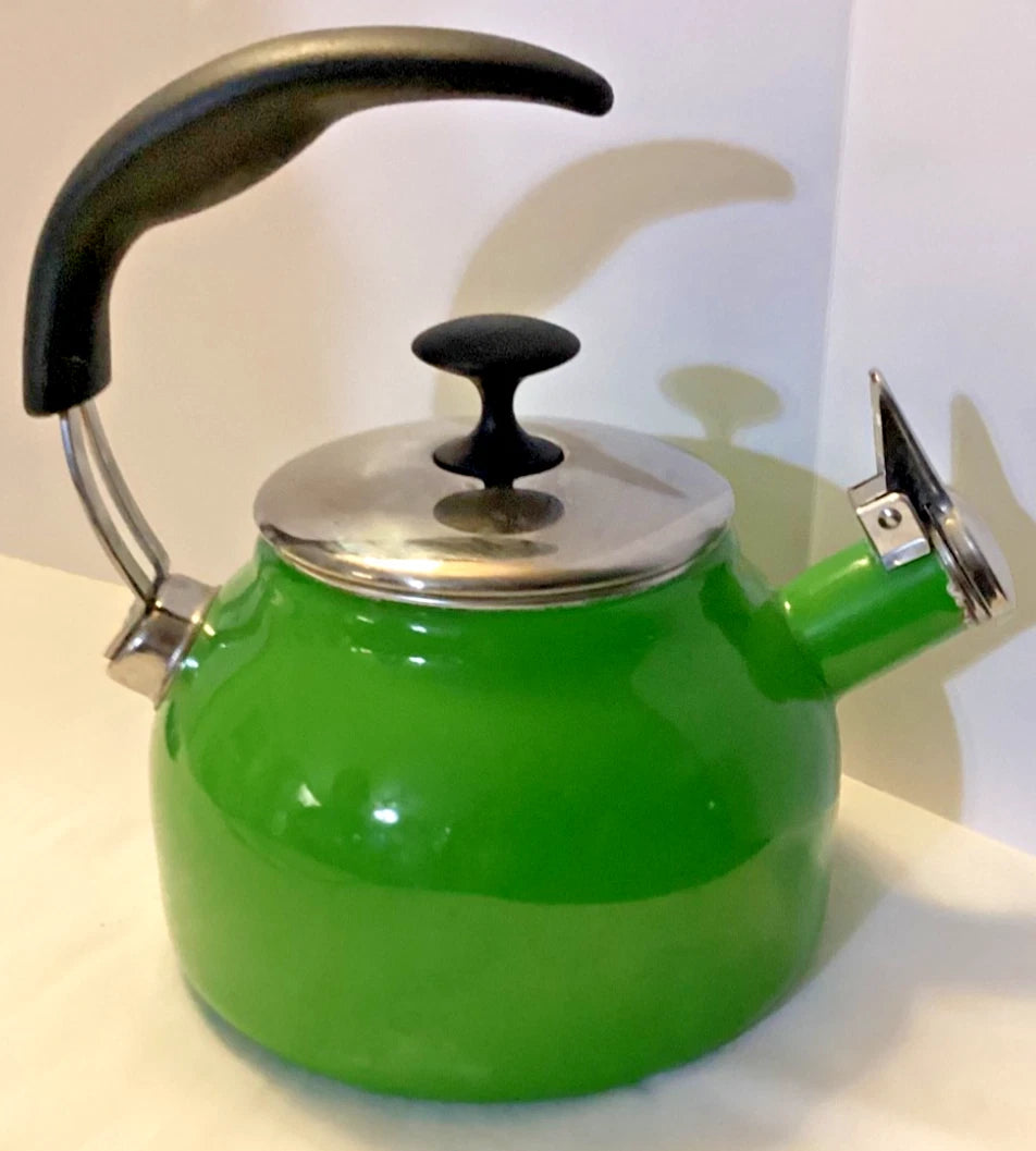 Vintage Green Enamel Whistling Tea Kettle Teapot | eBay