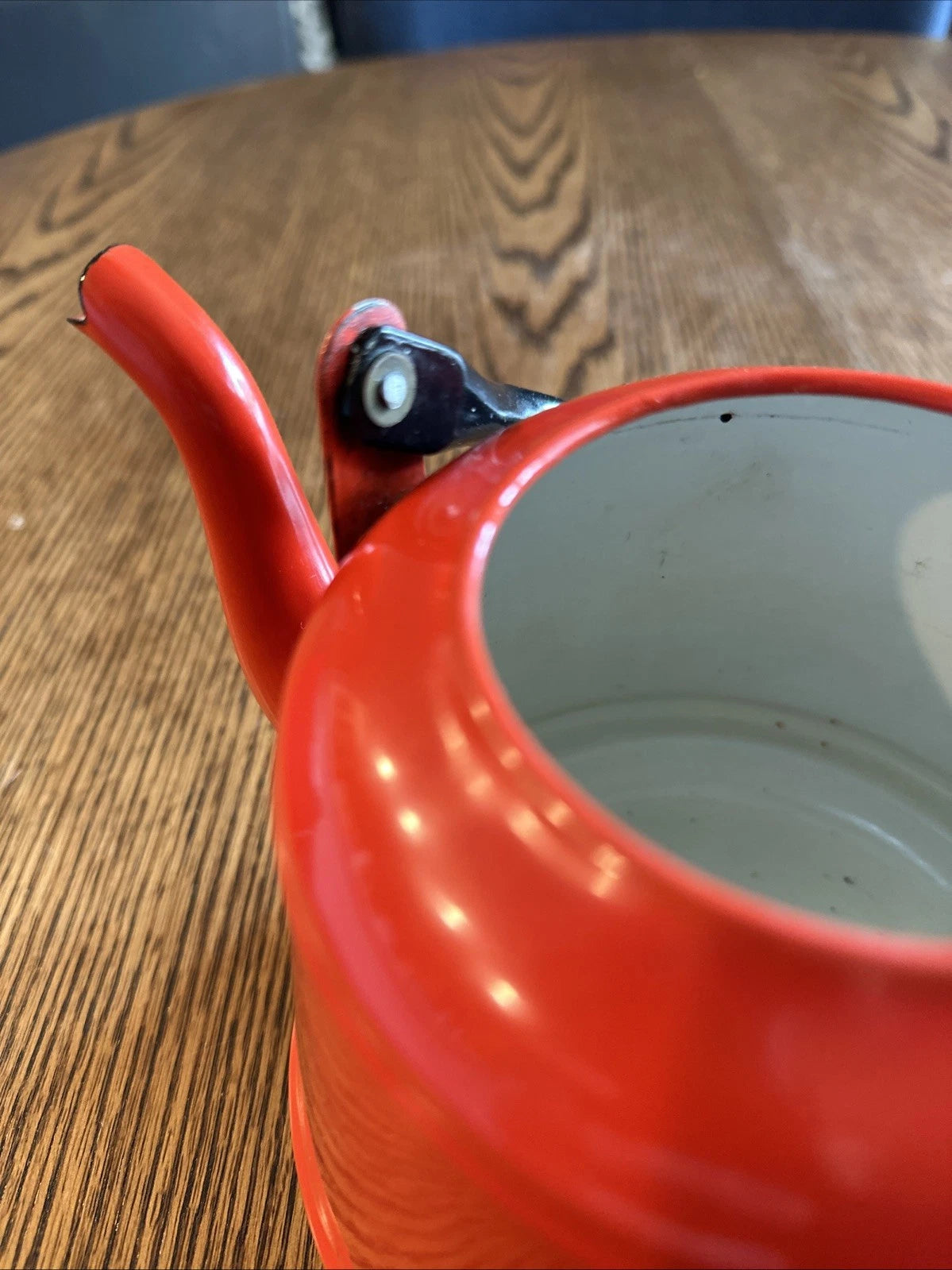 Red Enamel Tea Pot Mid Century Black Enamel Handle Vintage | eBay
