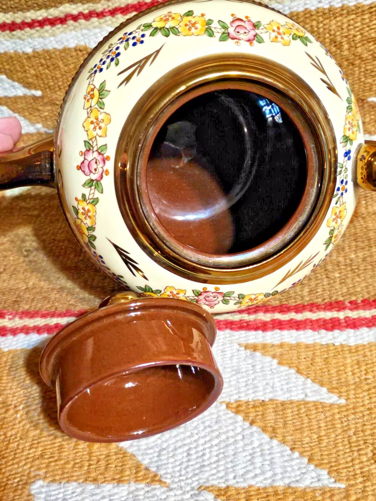 BEAUTIFUL COPPER LUSTRE LUSTER TEAPOT HAND PAINTED ENAMEL FLOWERS GIBSONS N.MINT | eBay