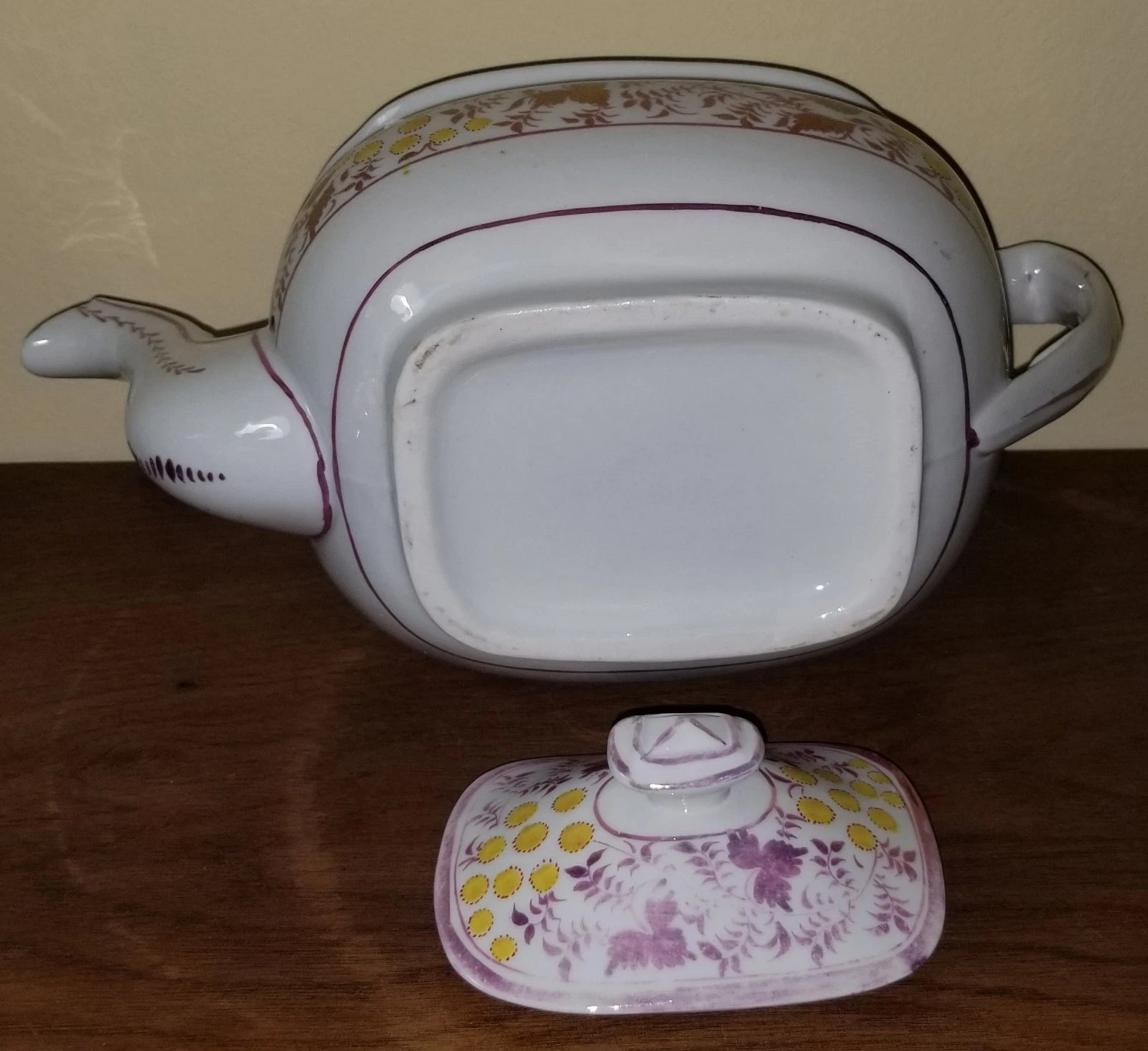 C.1810-1820 Georgian Porcelain Teapot Pink Luster Yellow Enamel Exc. Condition | eBay