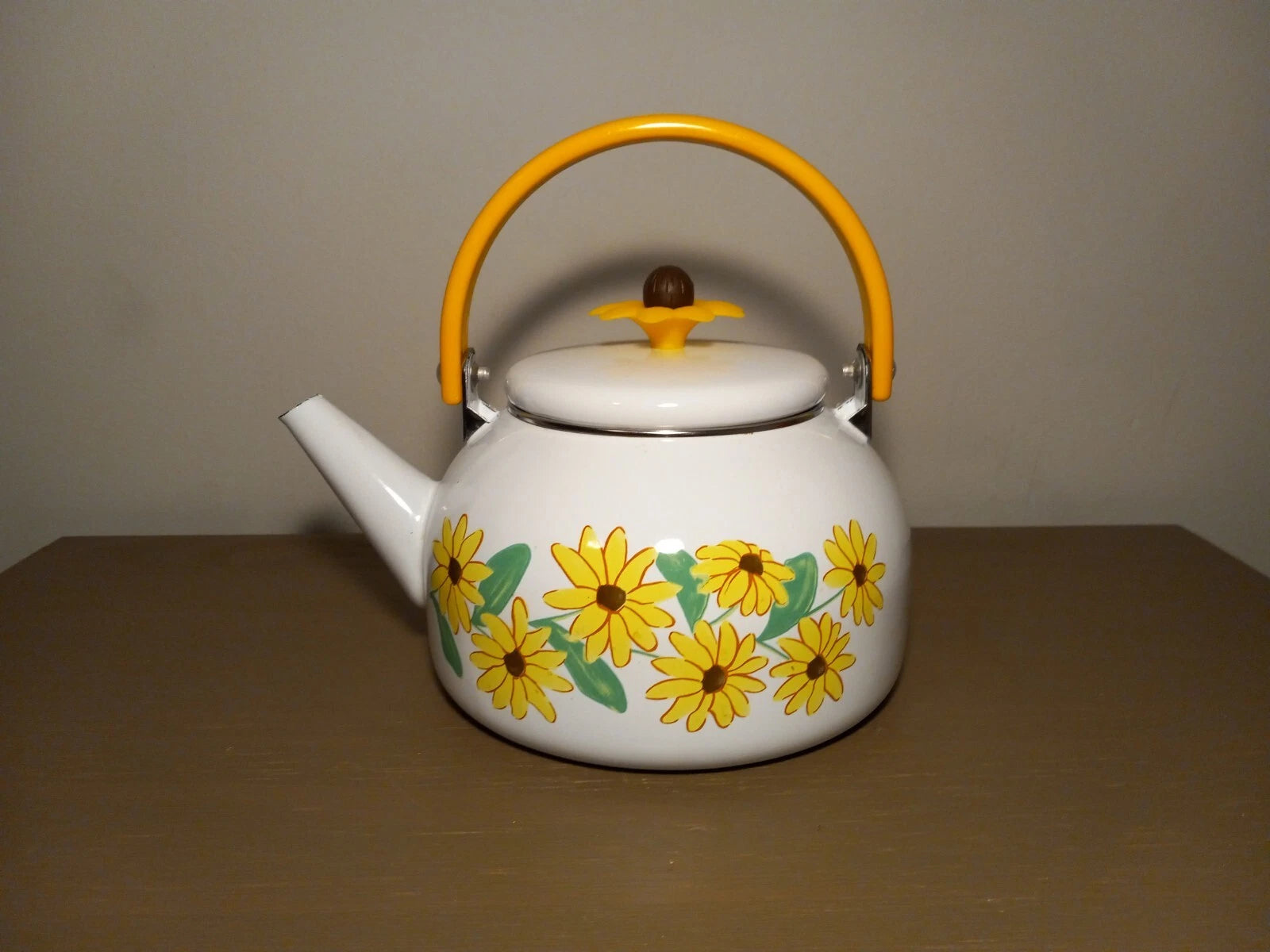 Vintage Enamel Tea Kettle With Yellow Flower Design Floral Tea Pot | eBay
