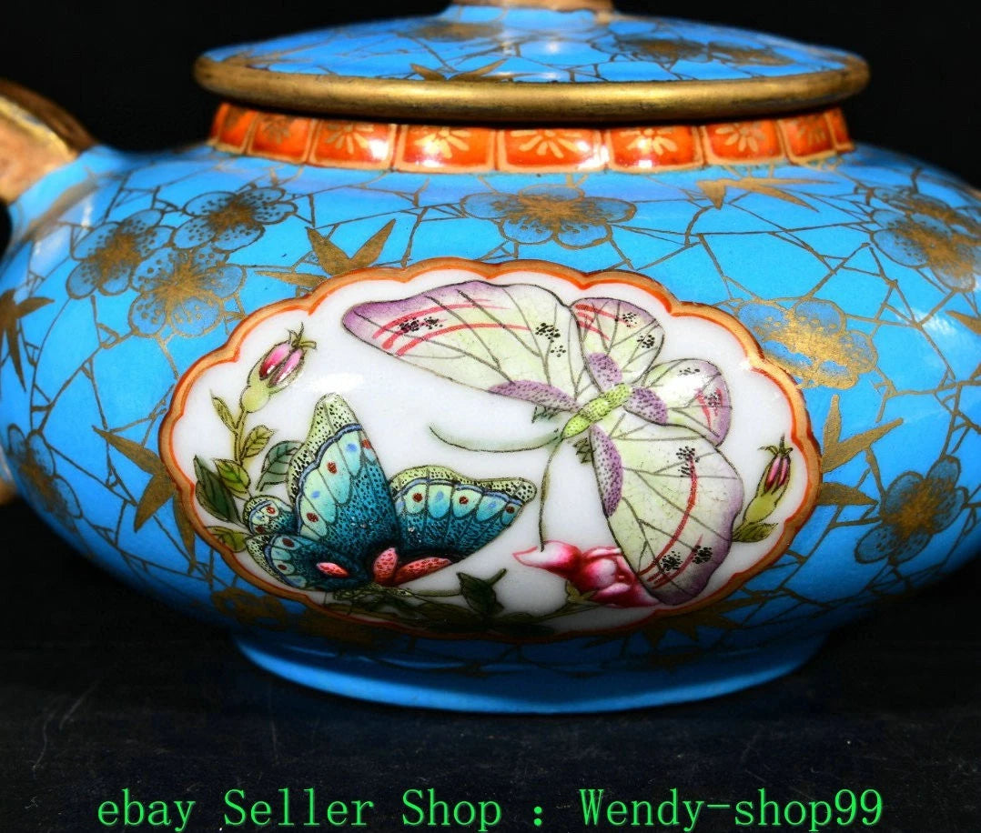 6.2" Qianlong Marked Colour Enamel Porcelain Gilt Butterfly Teapot Teakettle | eBay