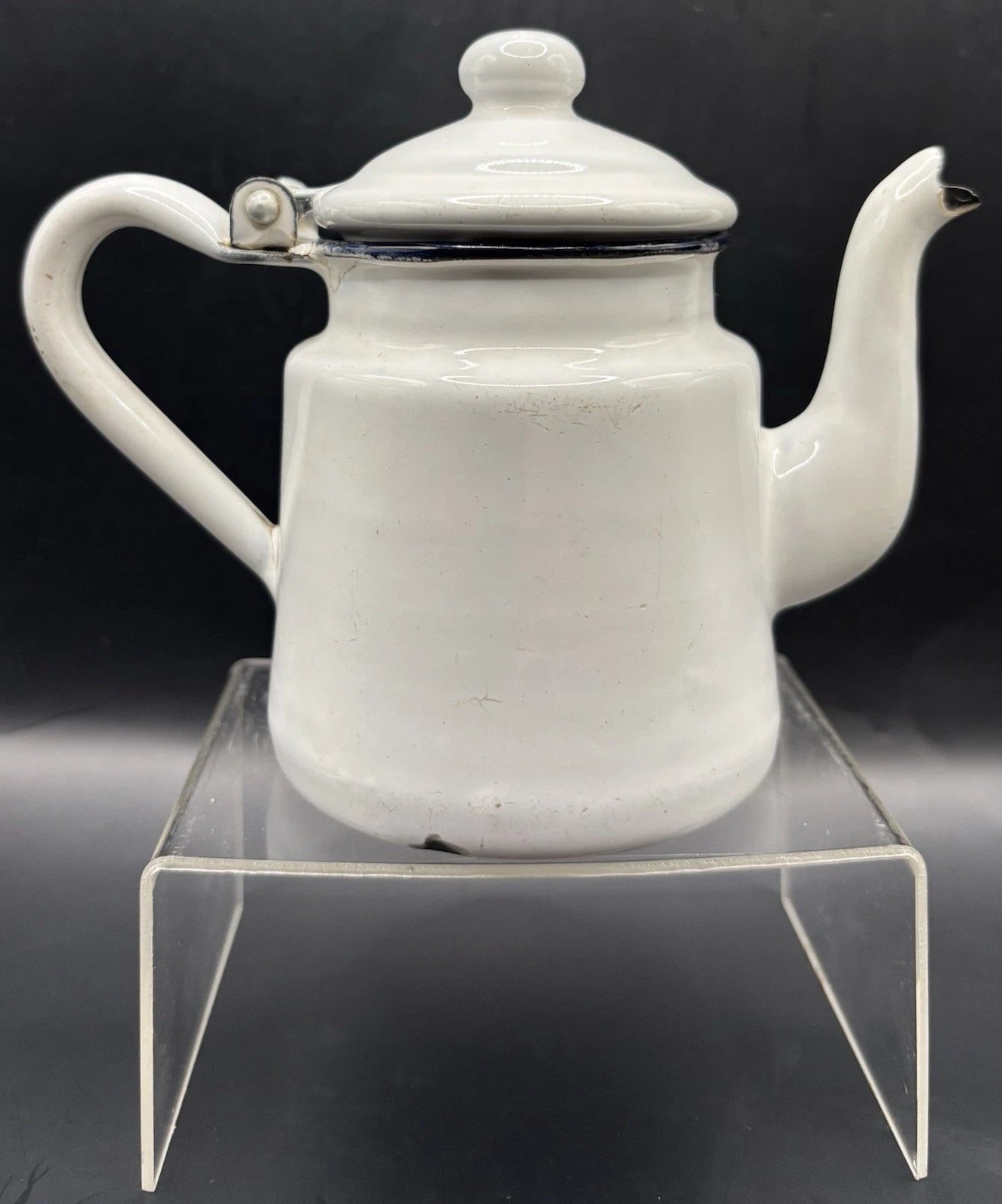 Vintage Miniature White Enamel Teapot Small Tea Kettle w/ Hinged Lid | eBay