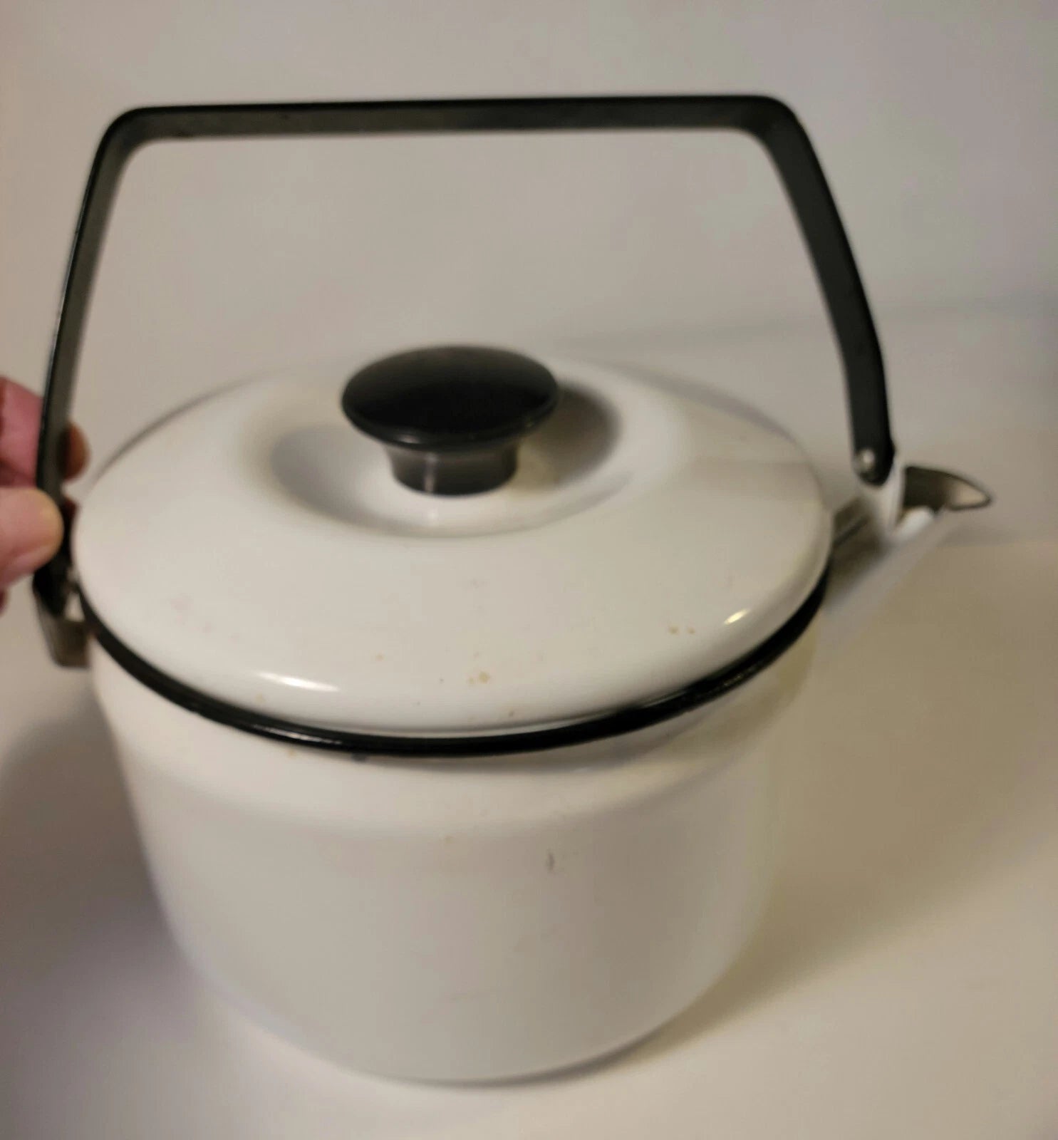 Enamal Tea Pot White with Black Metal Handle | eBay