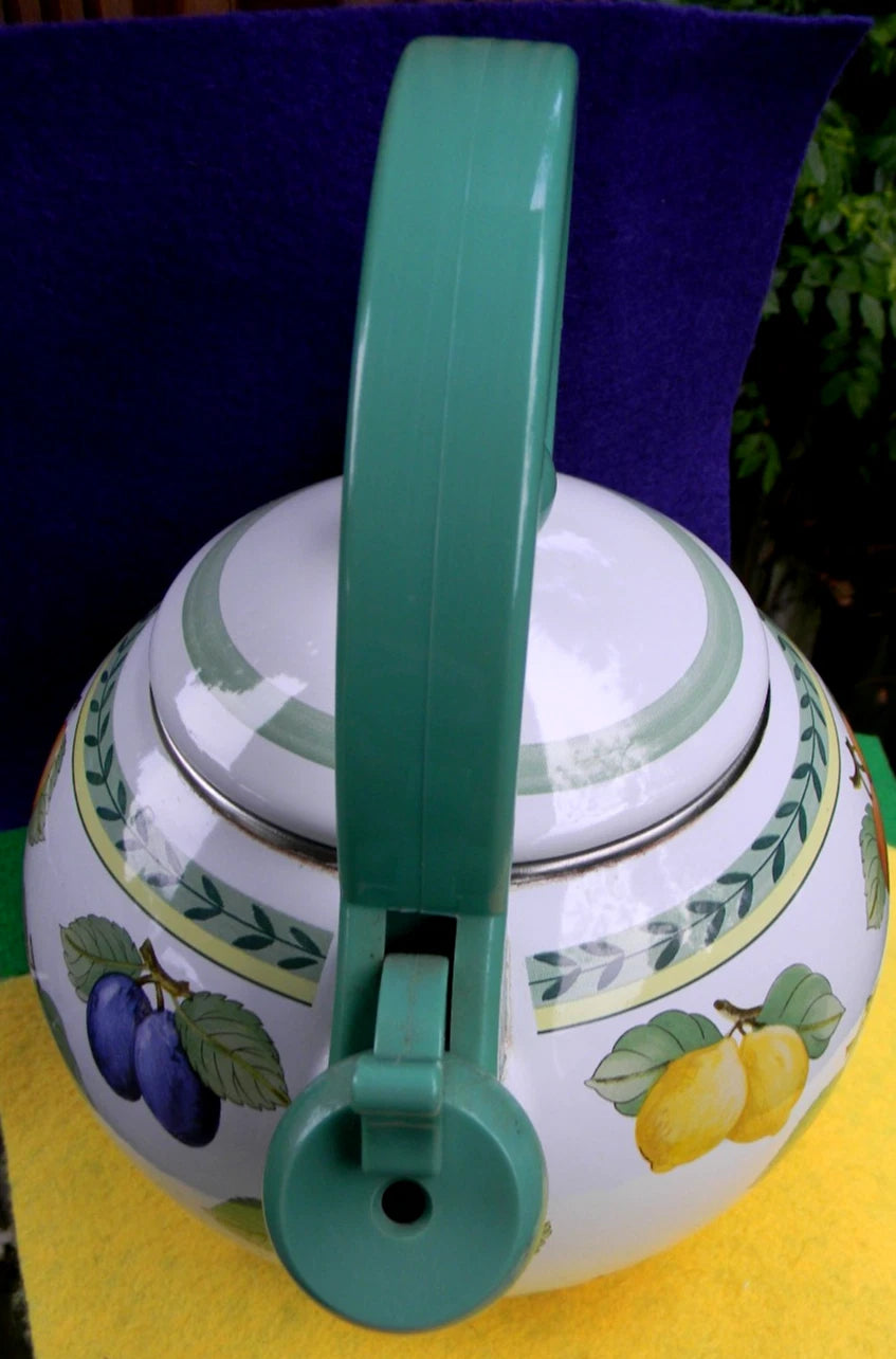 NM Villeroy & Boch Enamel Coated Teapot w/ Green Arch Handle Summer Fruit 1.5 Qt | eBay
