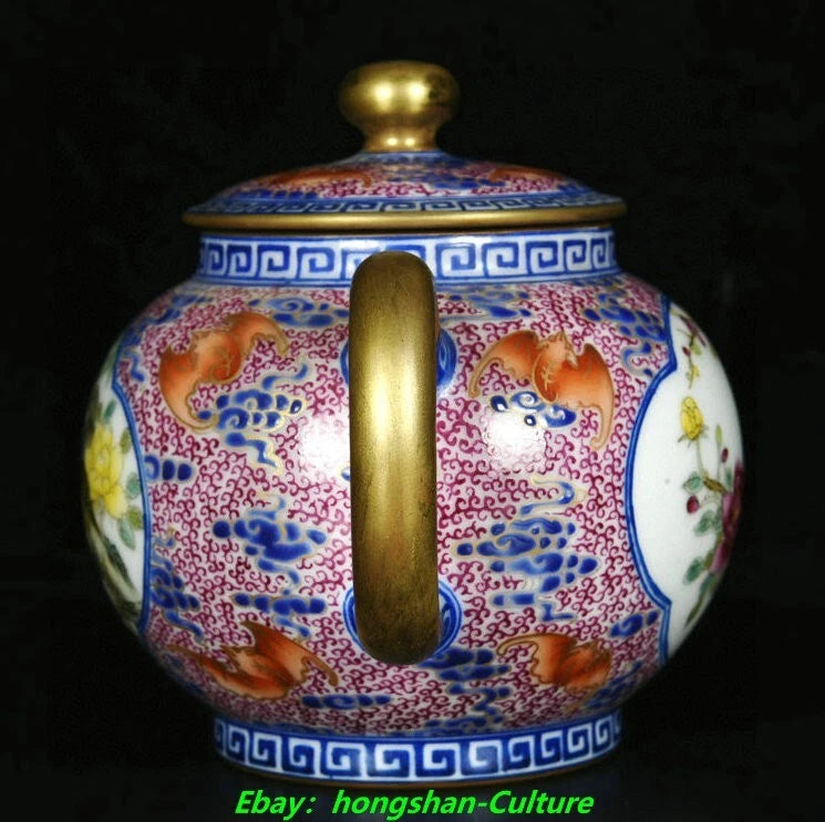 6.8" Qianlong Enamel Colour Porcelain Gold Flower Bird Wine Tea Pot Flagon | eBay