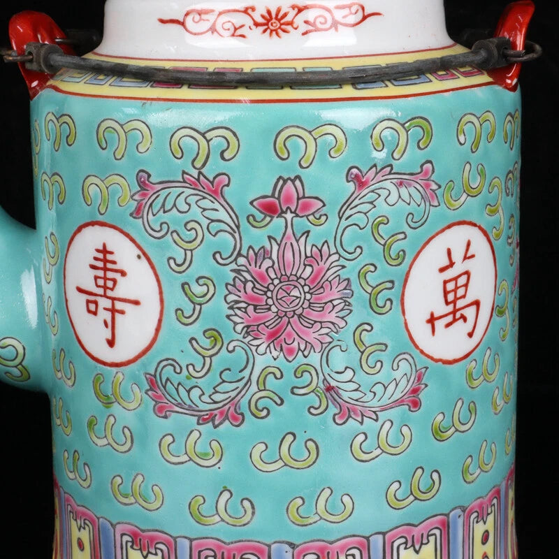 Chinese Porcelain Green Enamel Handpainted Flowers Longevity Teapot M2668 | eBay