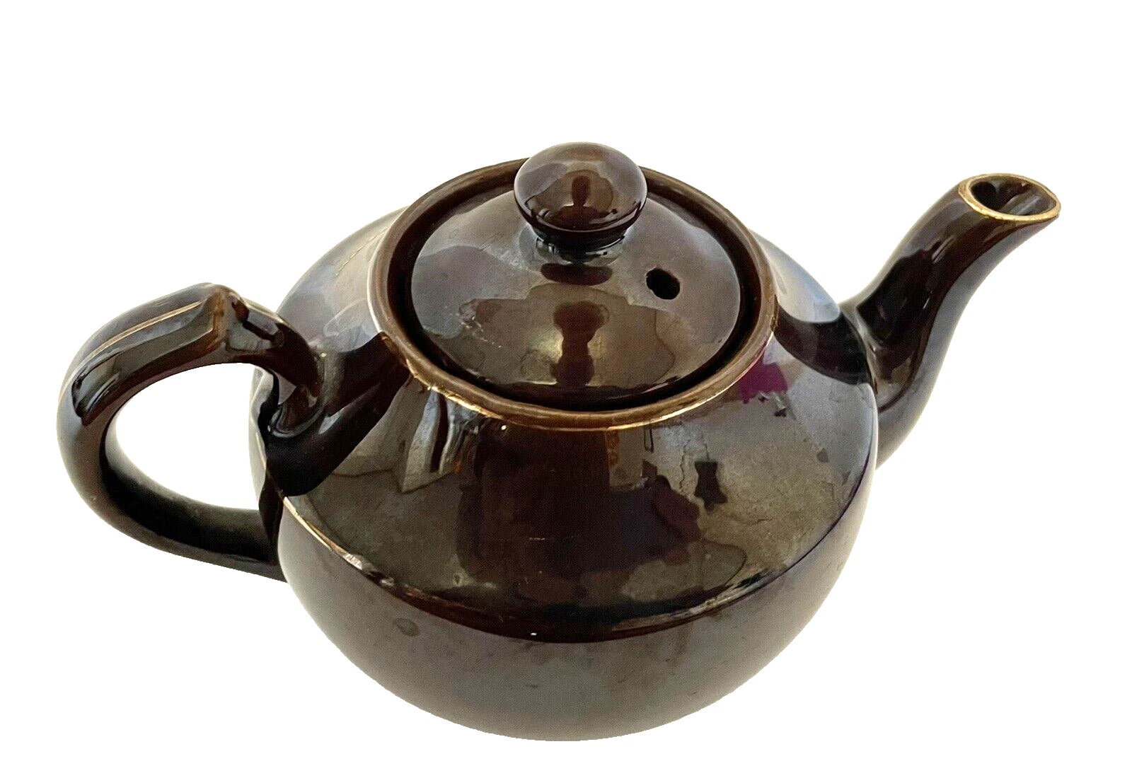 Redware Small Teapot Gold Trim Hand Painted Enamel Flowers Vintage Japan | eBay