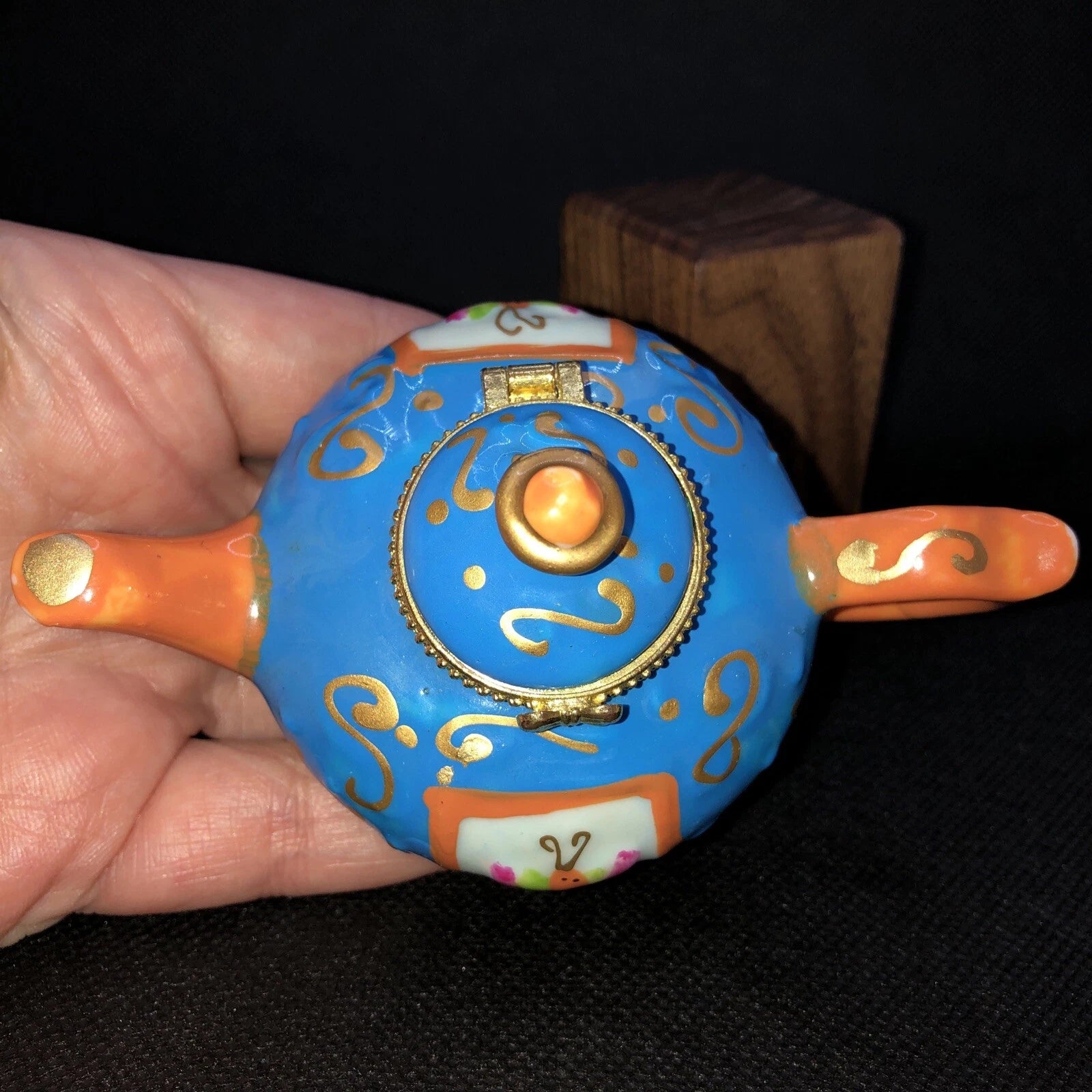 Porcelain Enameled Teapot Trinket Box Hinged Lid Gold Trim Unused Hand Painted | eBay