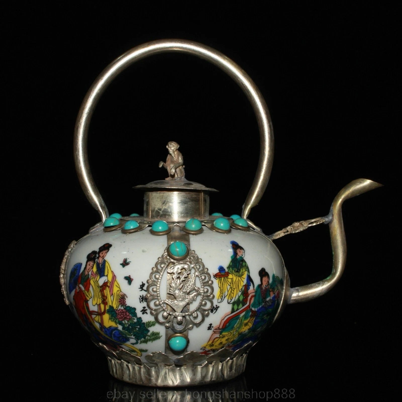 5.6" Old Chinese Copper Enamel Porcelain Belle Woman Portable Kettle Teapot | eBay