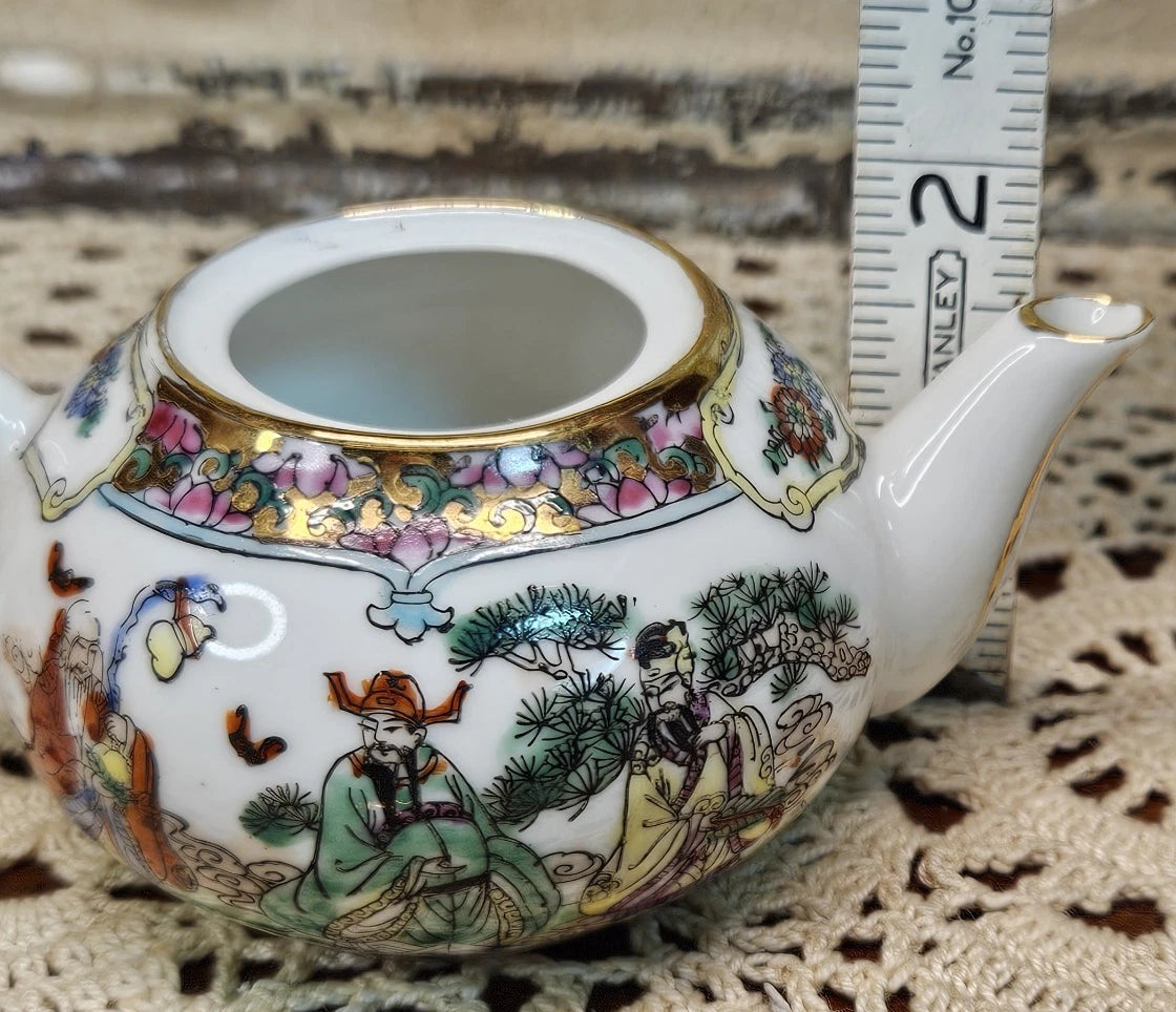 8 Piece Vintage Miniature Enamel on Porcelain Asian Teapot & Tea Cups | eBay