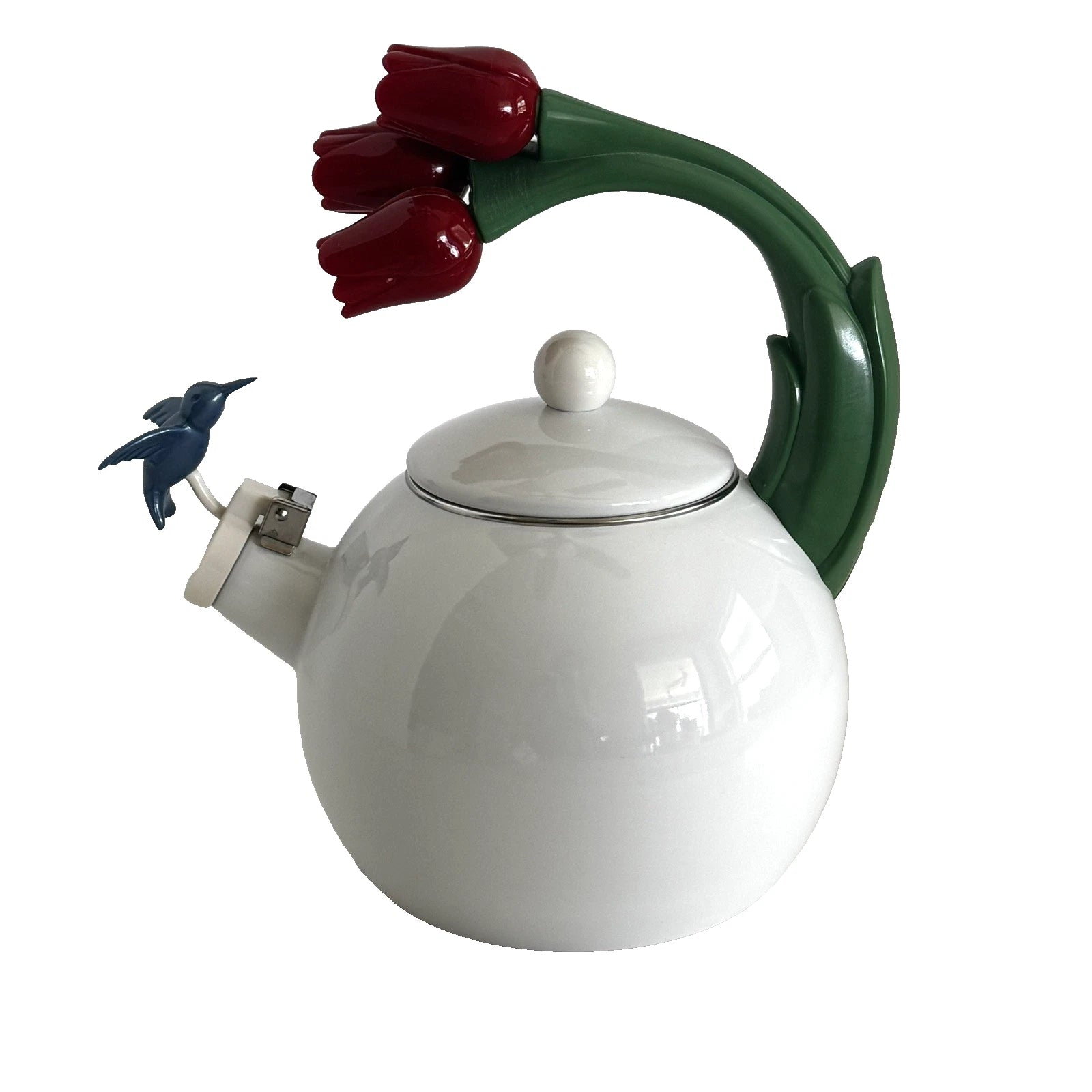 Ancona Kettle Hummingbird Tulips Enamel Teapot Red White Blue Green VTG 1990s | eBay