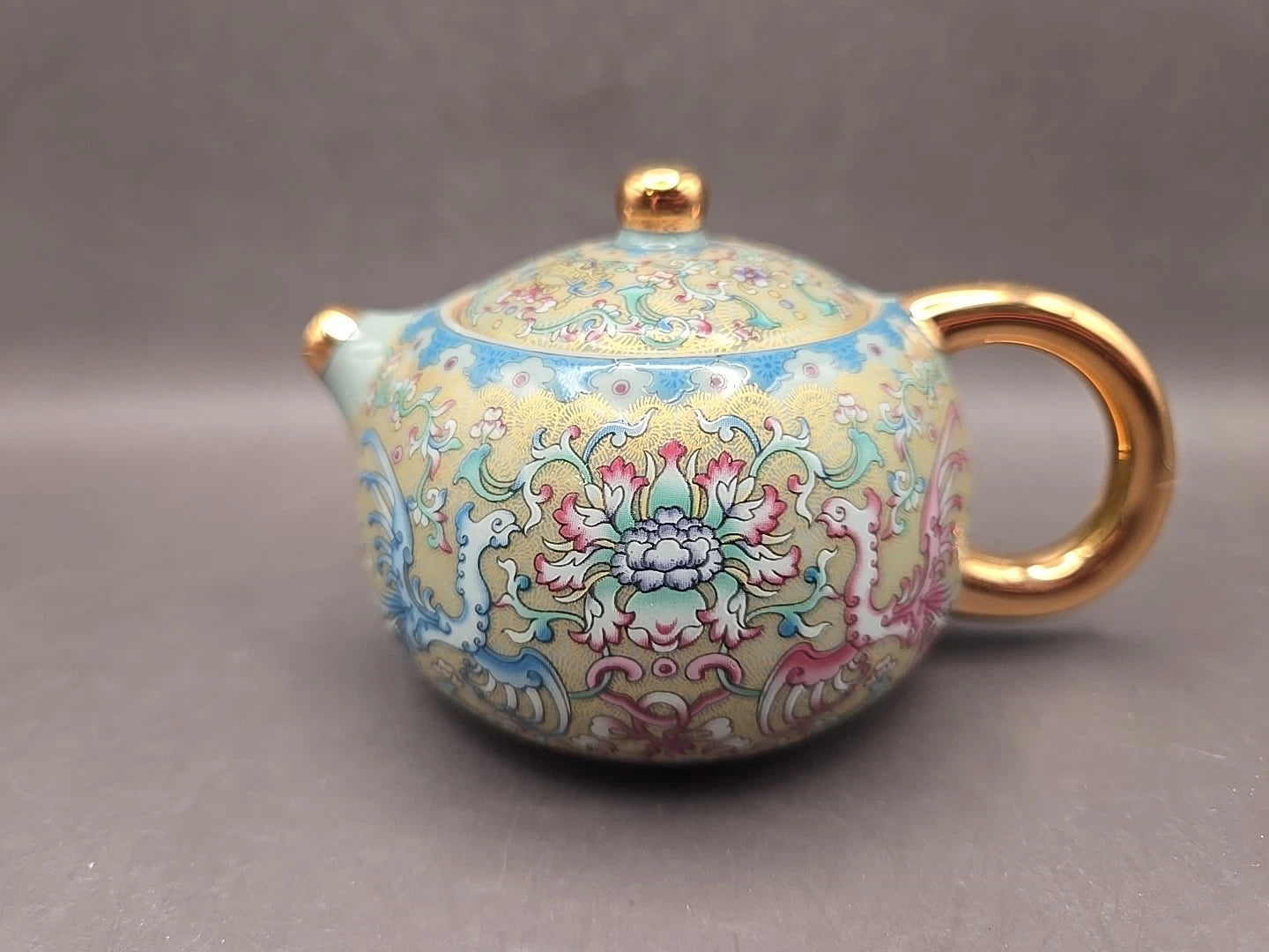 Gold Painting Enamel Ceramic Teapot Teal Floral Single Serving | eBay