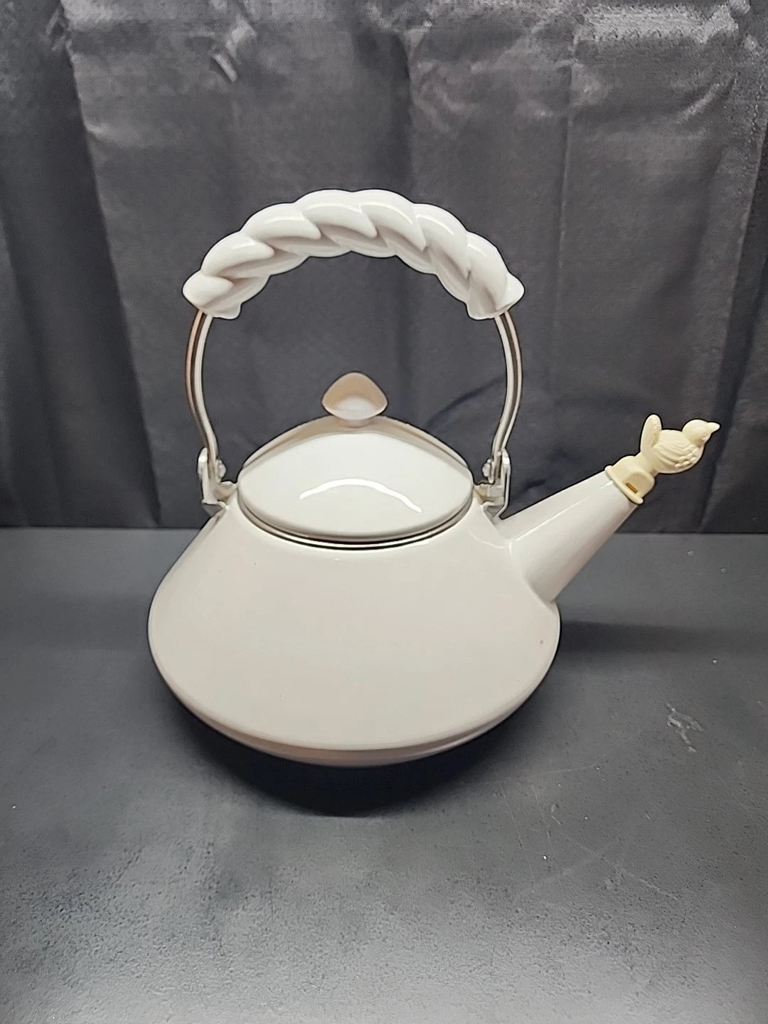 Vintage White Enameled Whistling Bird Teapot | eBay