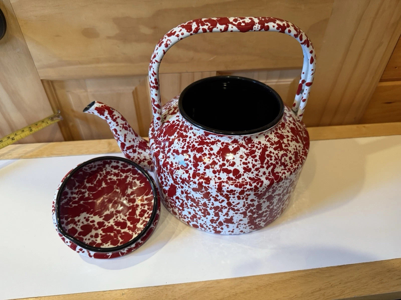 New Fine Enamelware Red & White Teapot CGS International Inc. 8”tall 7”wide L@@K | eBay