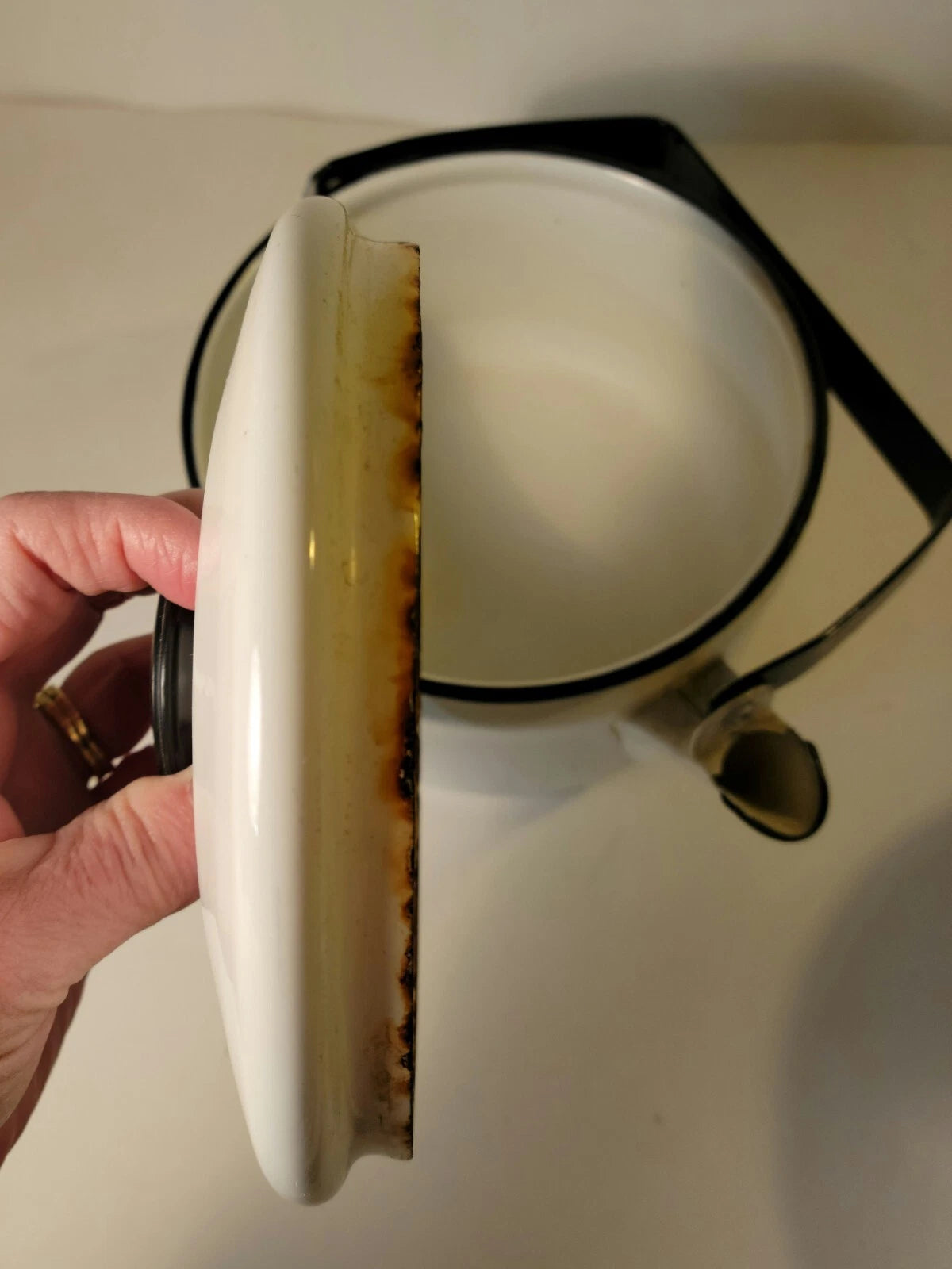 Enamal Tea Pot White with Black Metal Handle | eBay