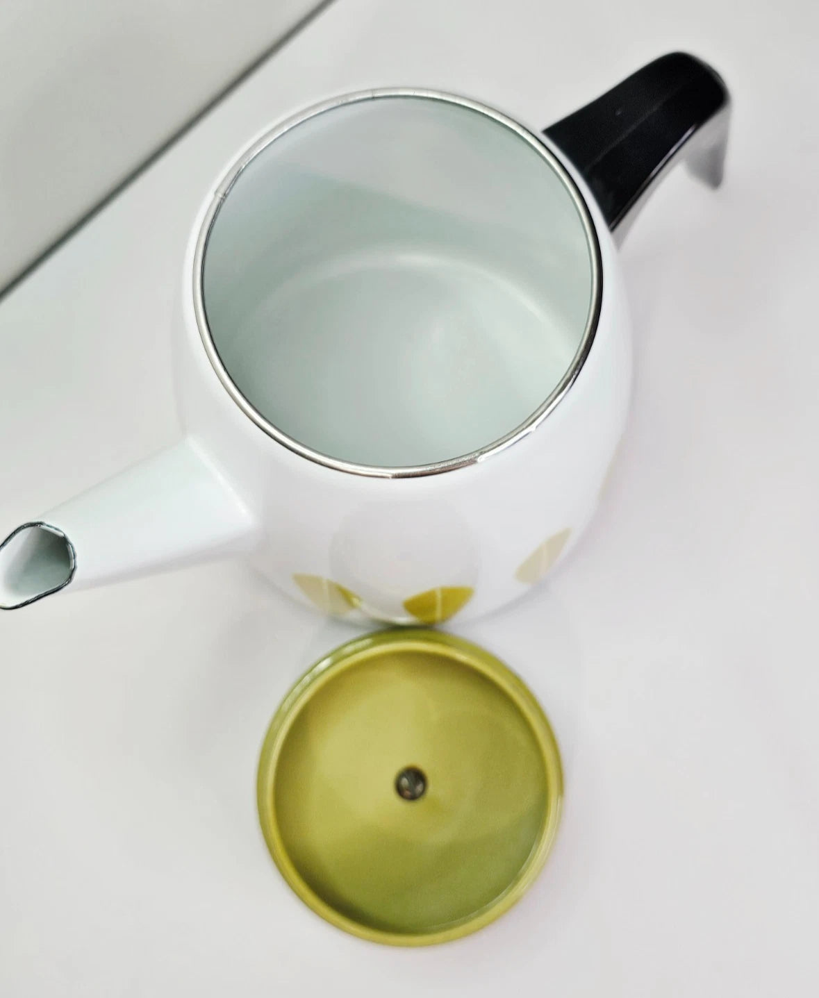 Cathrineholm Lotus Coffeepot White Olive Green Kettle Vintage MCM Teapot Enamel | eBay