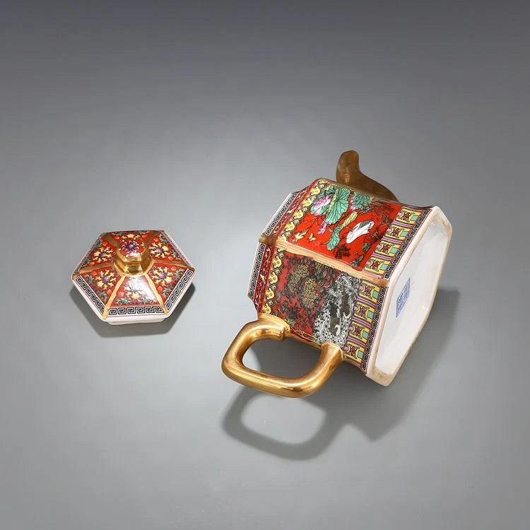 Jingdezhen Porcelain Enamel Painted Gold Hexagonal Handle Teapot Qing Qianlong 1 | eBay