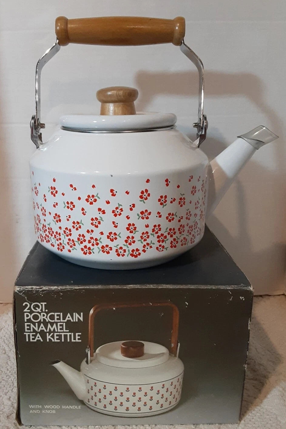 RARE Vintage HYBRID 1985 2QT. Porcelain Enamel Tea Kettle Poppy Pattern HTF | eBay