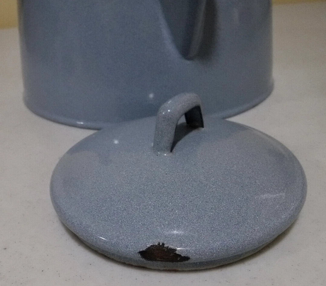 Vintage Enamel Light Blue Speckled Teapot with Wood Handle | eBay