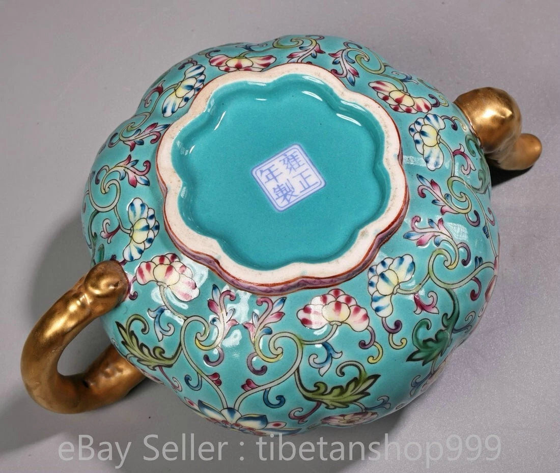 6" Old Chinese Yongzheng Marked Enamel Porcelain Gilt Entwined Flower Teapot | eBay