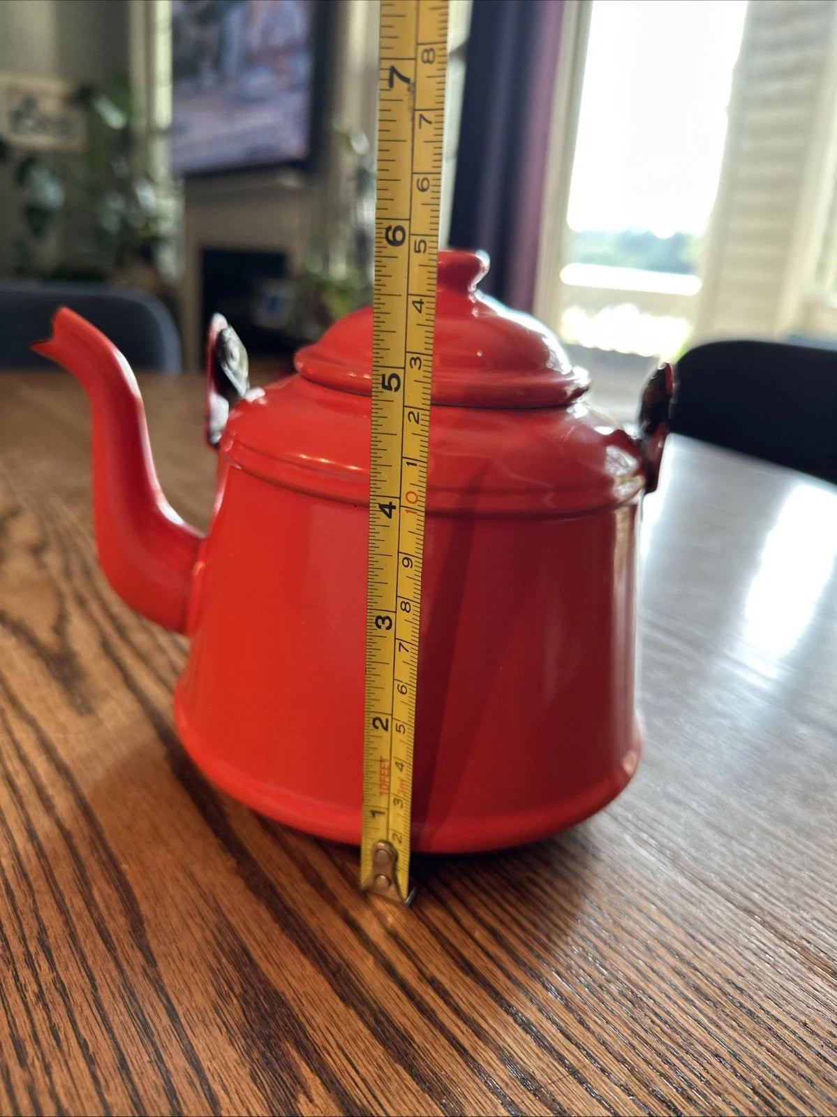 Red Enamel Tea Pot Mid Century Black Enamel Handle Vintage | eBay