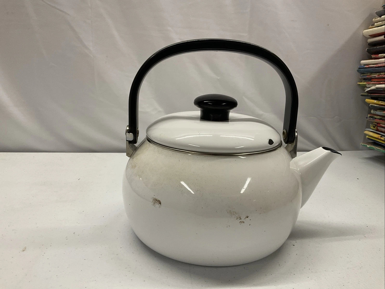 Vintage SIAM FUJI WARE 2.3 Quart TEA POT KETTLE, White Enamel | eBay