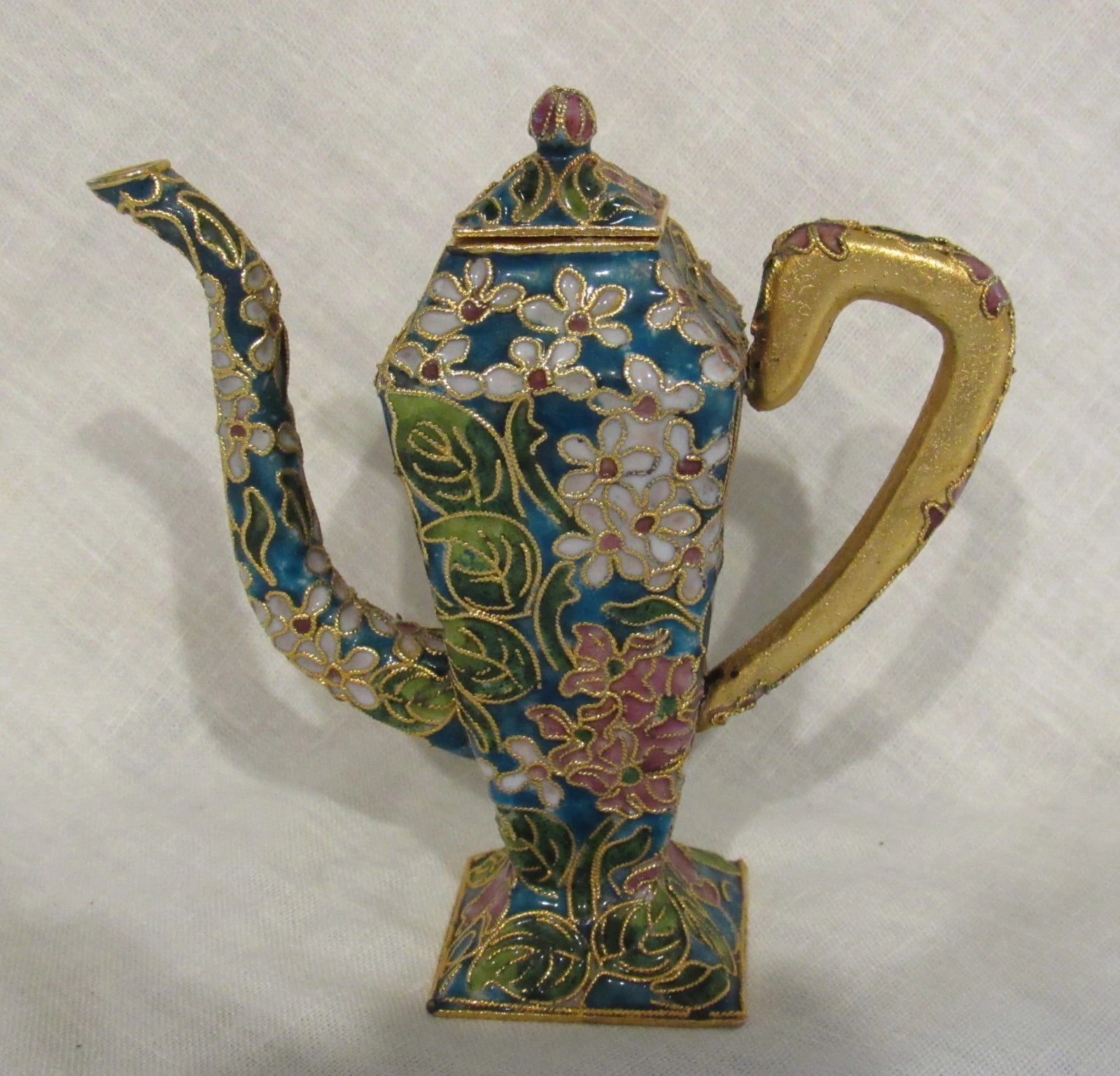 Vintage Miniature 4" Cloisonne Enamel over Porcelain Teapot - Blue/Gold - Preown | eBay