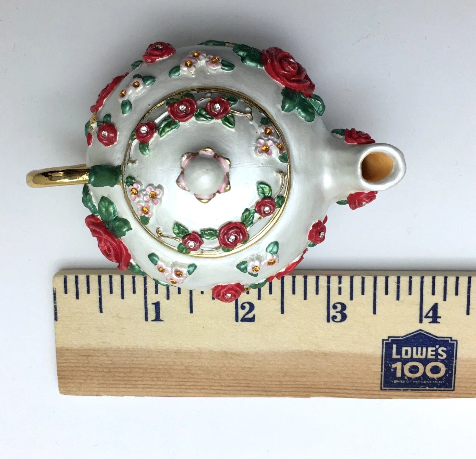 Vintage Versailles Enameled Teapot Trinket Box Roses Gold Trim Original Box | eBay