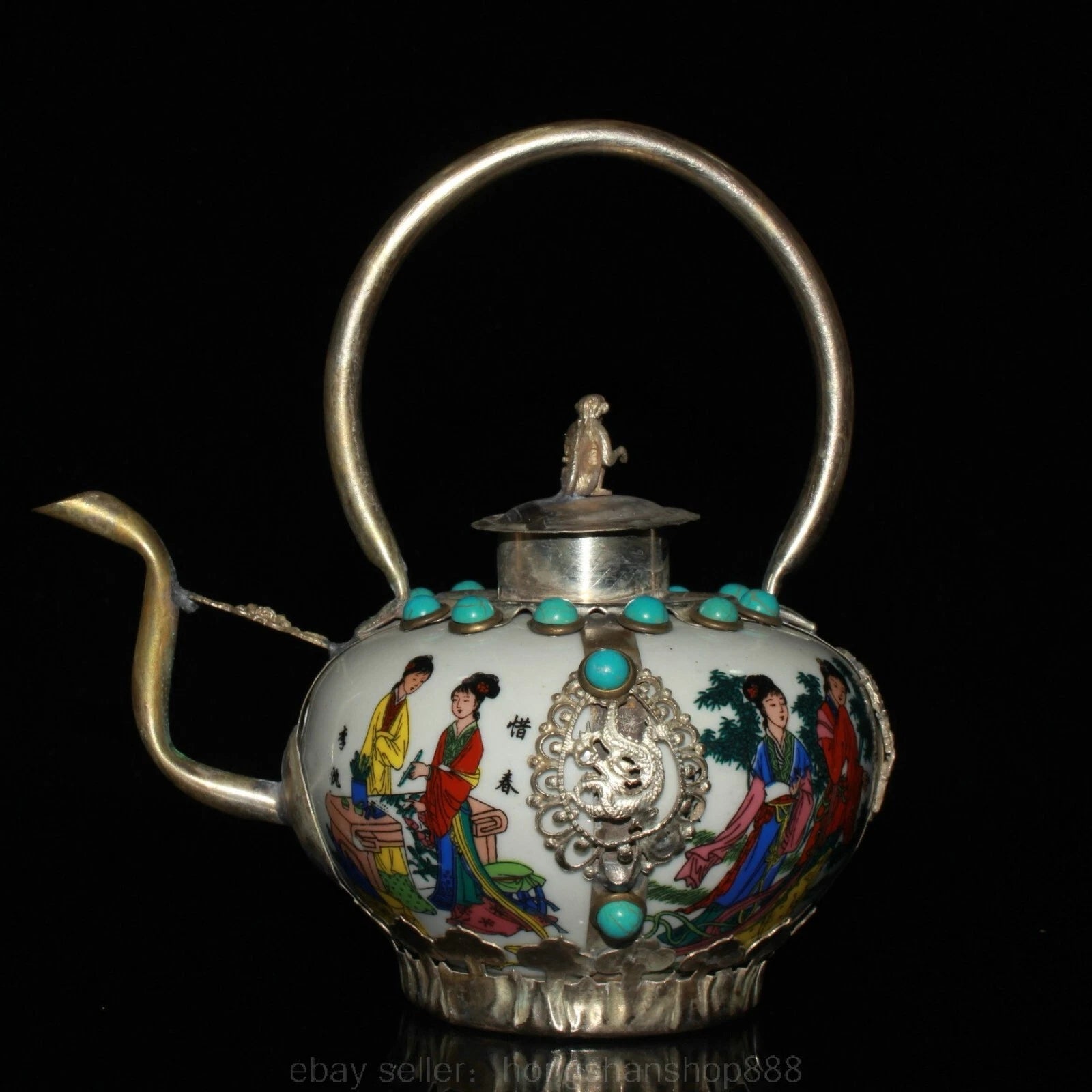 5.6" Old Chinese Copper Enamel Porcelain Belle Woman Portable Kettle Teapot | eBay