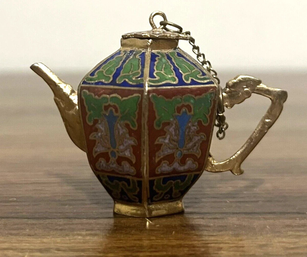 Vintage Cloisonne Enamel Miniature Teapot w Lid Red Floral 2" | eBay