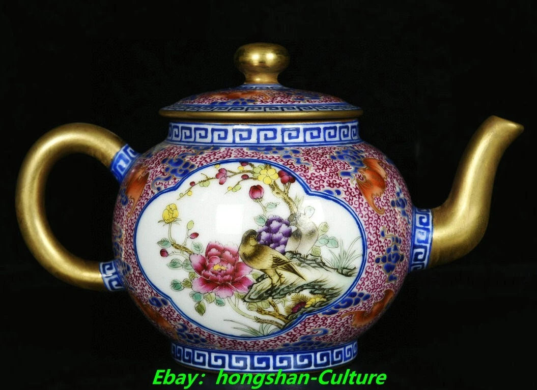 6.8" Qianlong Enamel Colour Porcelain Gold Flower Bird Wine Tea Pot Flagon | eBay