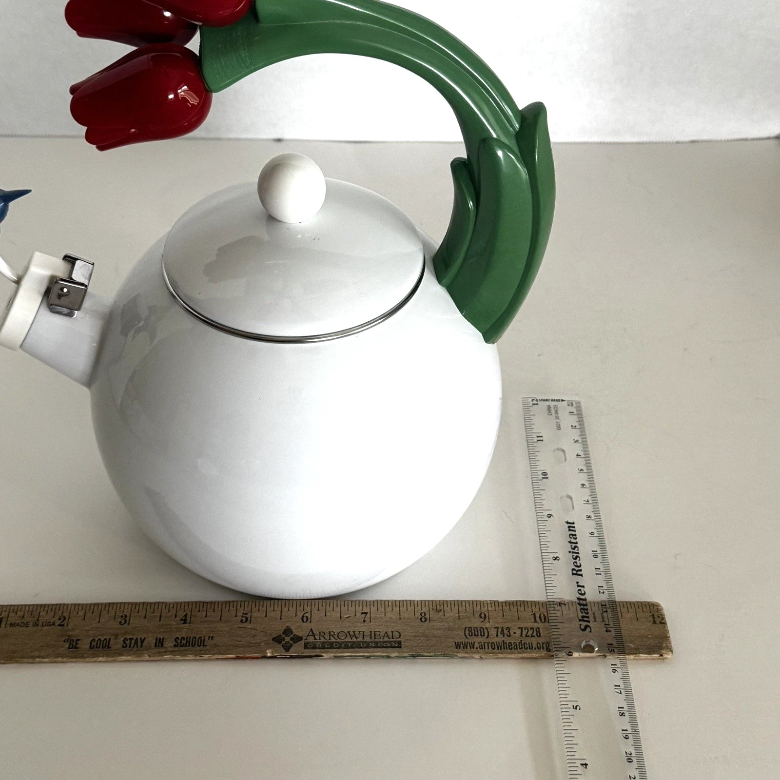 Ancona Kettle Hummingbird Tulips Enamel Teapot Red White Blue Green VTG 1990s | eBay