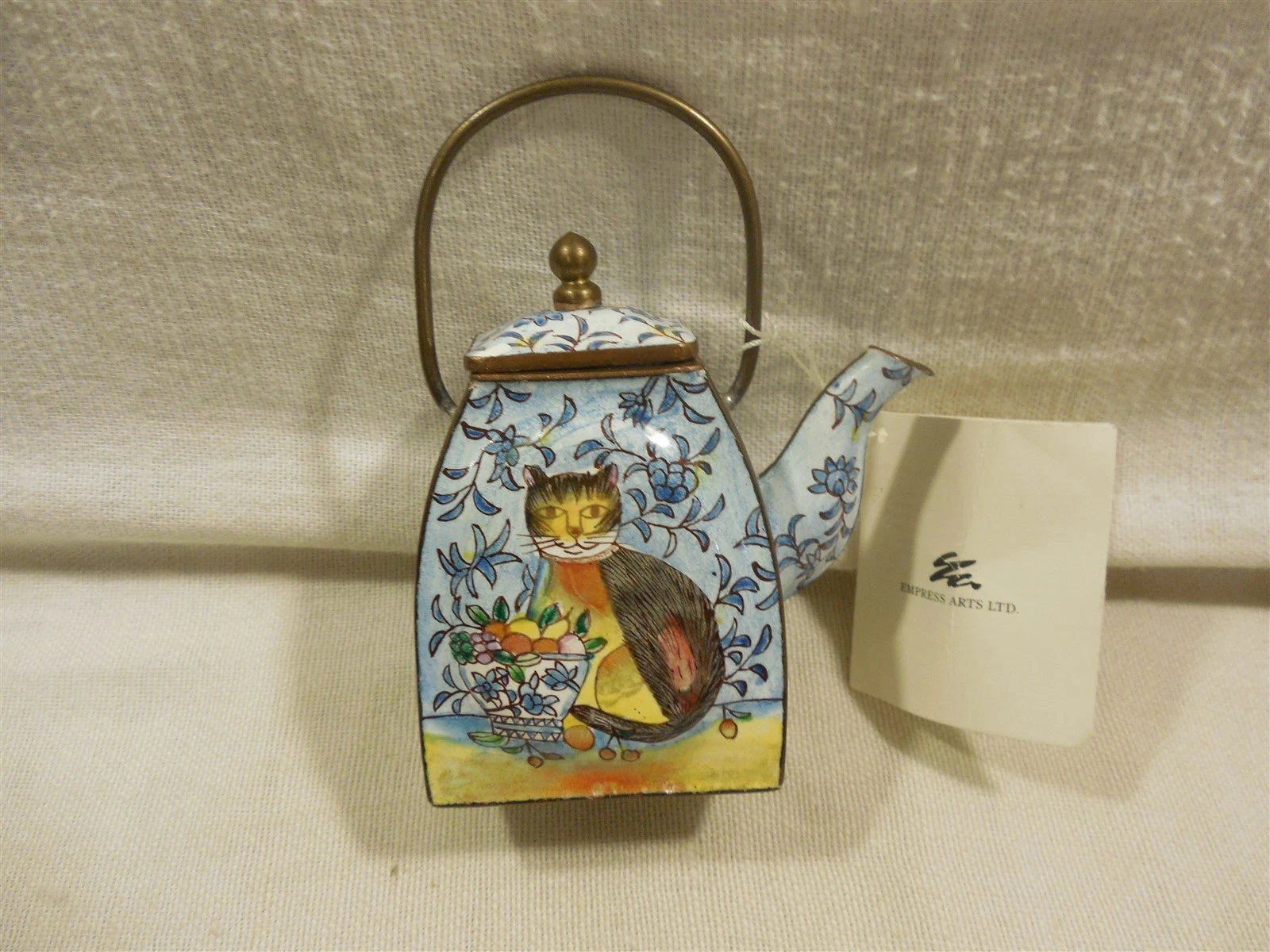 Vintage 2000 Empress Arts Enamel Teapot Cat with Fruit Basket | eBay