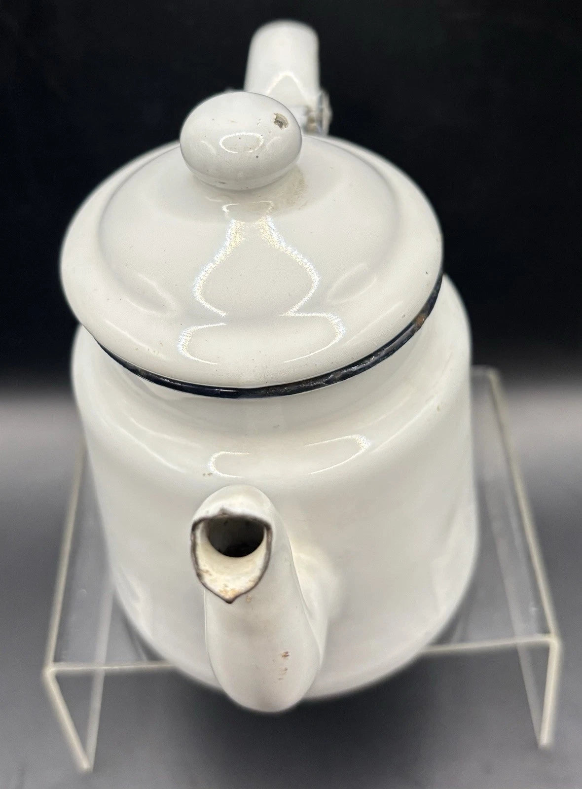 Vintage Miniature White Enamel Teapot Small Tea Kettle w/ Hinged Lid | eBay