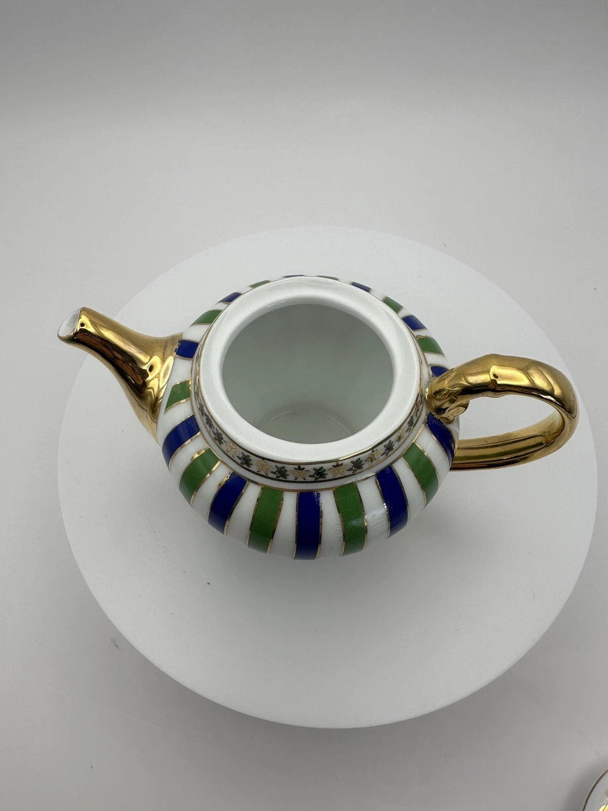 Mini Enameled Porcelain Teapot 3 inch Green/Blue Stripes Gilt Stamped Qingfa | eBay