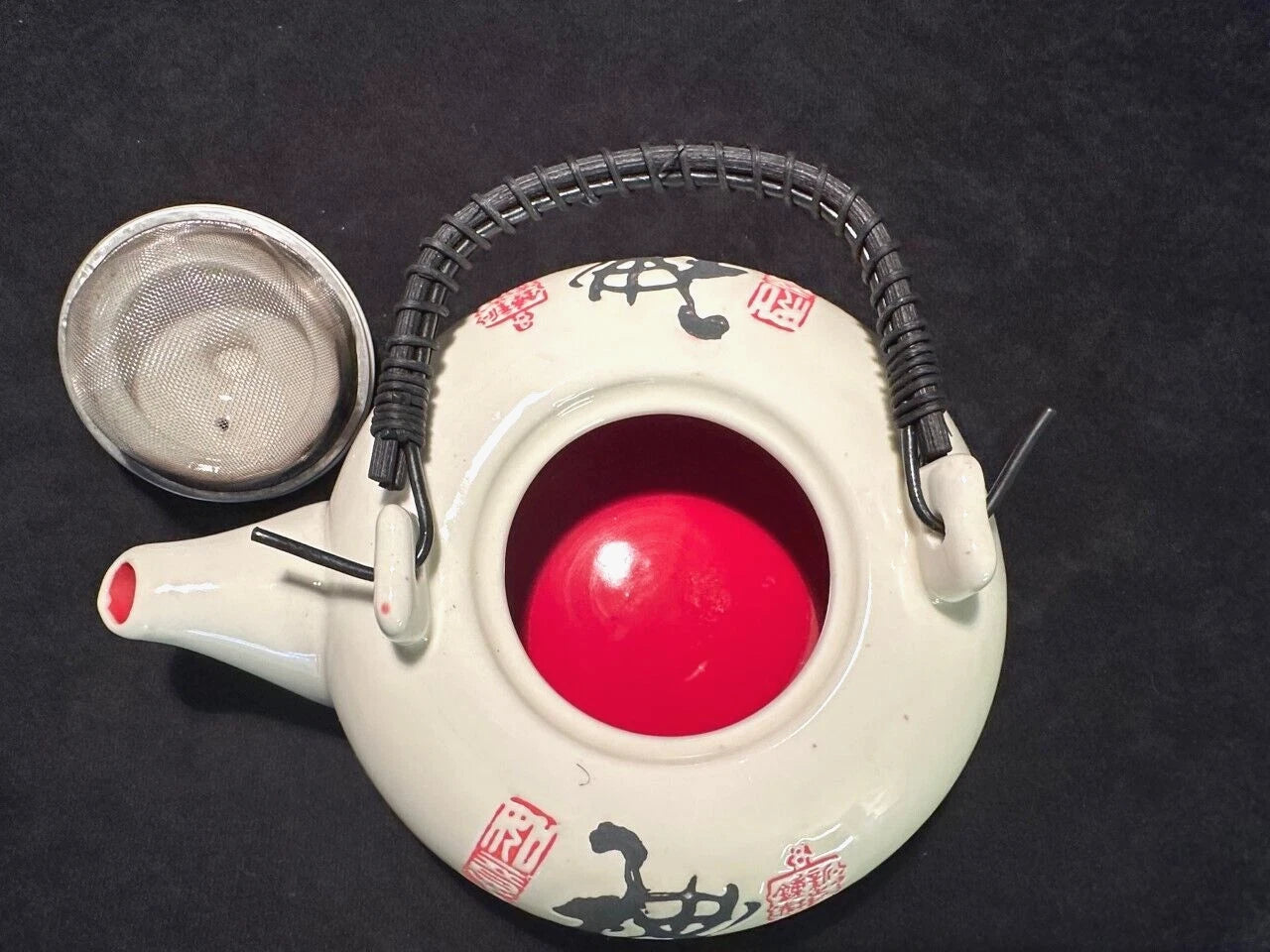 Chinese White and Red Enamel Porcelain Teapot and 4 Cups NIB | eBay