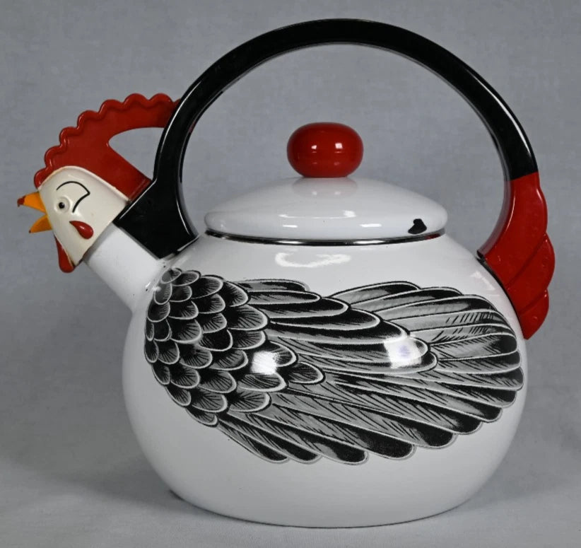 Vintage 1986 MMII Kamenstein Enamel Chicken Rooster Whistling Kettle Tea Pot | eBay