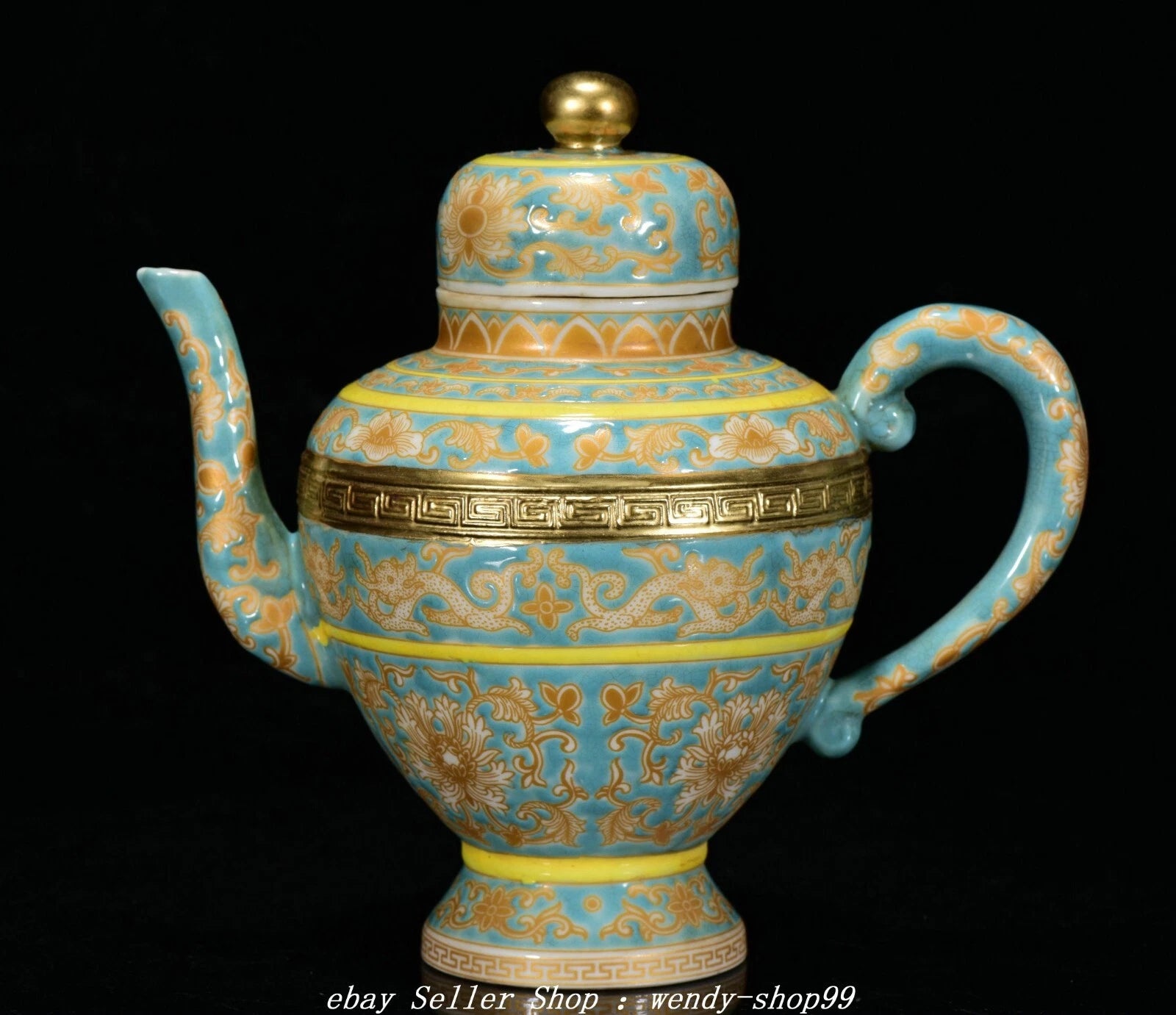 7" Qianlong Colour Enamel Blue Glaze Porcelain Gilt Dragon Wine Tea Pot Flagon | eBay