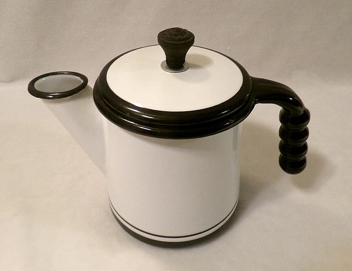 VINTAGE ENAMEL COATED METAL TEAPOT - BLACK and WHITE - 1 Quart/32 oz. | eBay