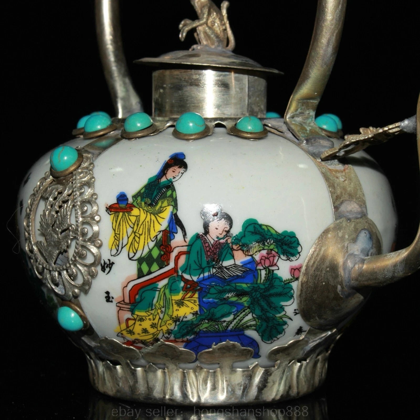 5.6" Old Chinese Copper Enamel Porcelain Belle Woman Portable Kettle Teapot | eBay