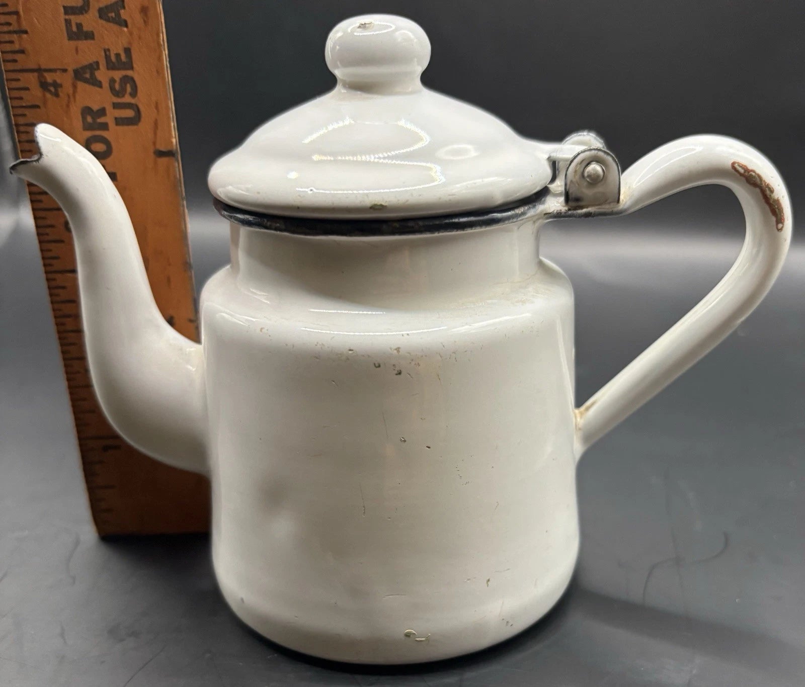 Vintage Miniature White Enamel Teapot Small Tea Kettle w/ Hinged Lid | eBay